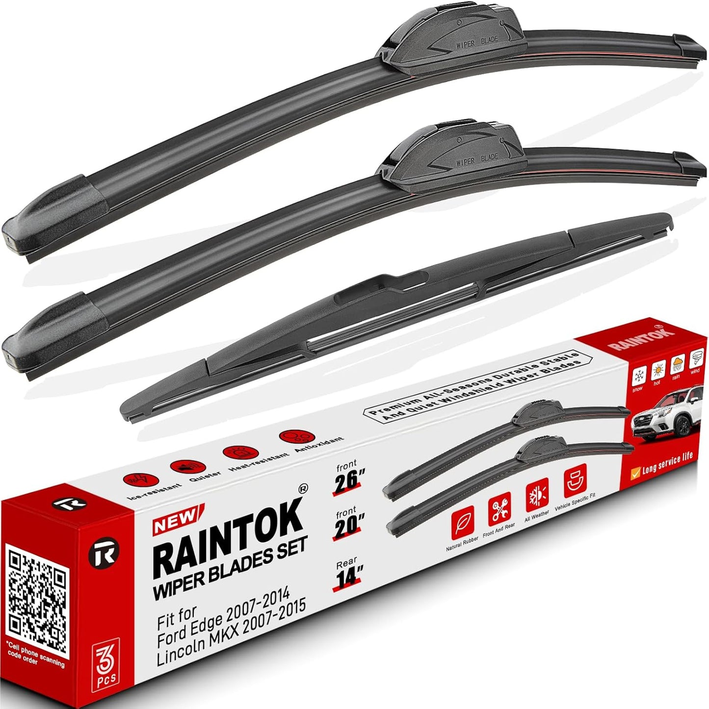 Windshield Wiper Blades Replacement for 2007-2014 Ford Edge Original Factory Quality Front Rear Wipers Blade Set for My Car - 26" 20" 14" (Pack of 3)