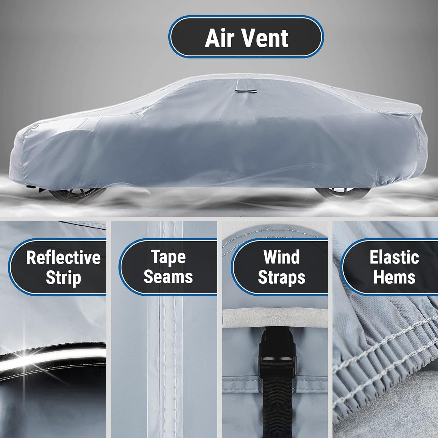 iCarCover Custom Car Cover for Chevy Impala Wagon (1977-1985) Waterproof All Weather Rain Snow UV Sun Protector Full Exterior Indoor Outdoor Car Cover (Stripe - Gray/Black)