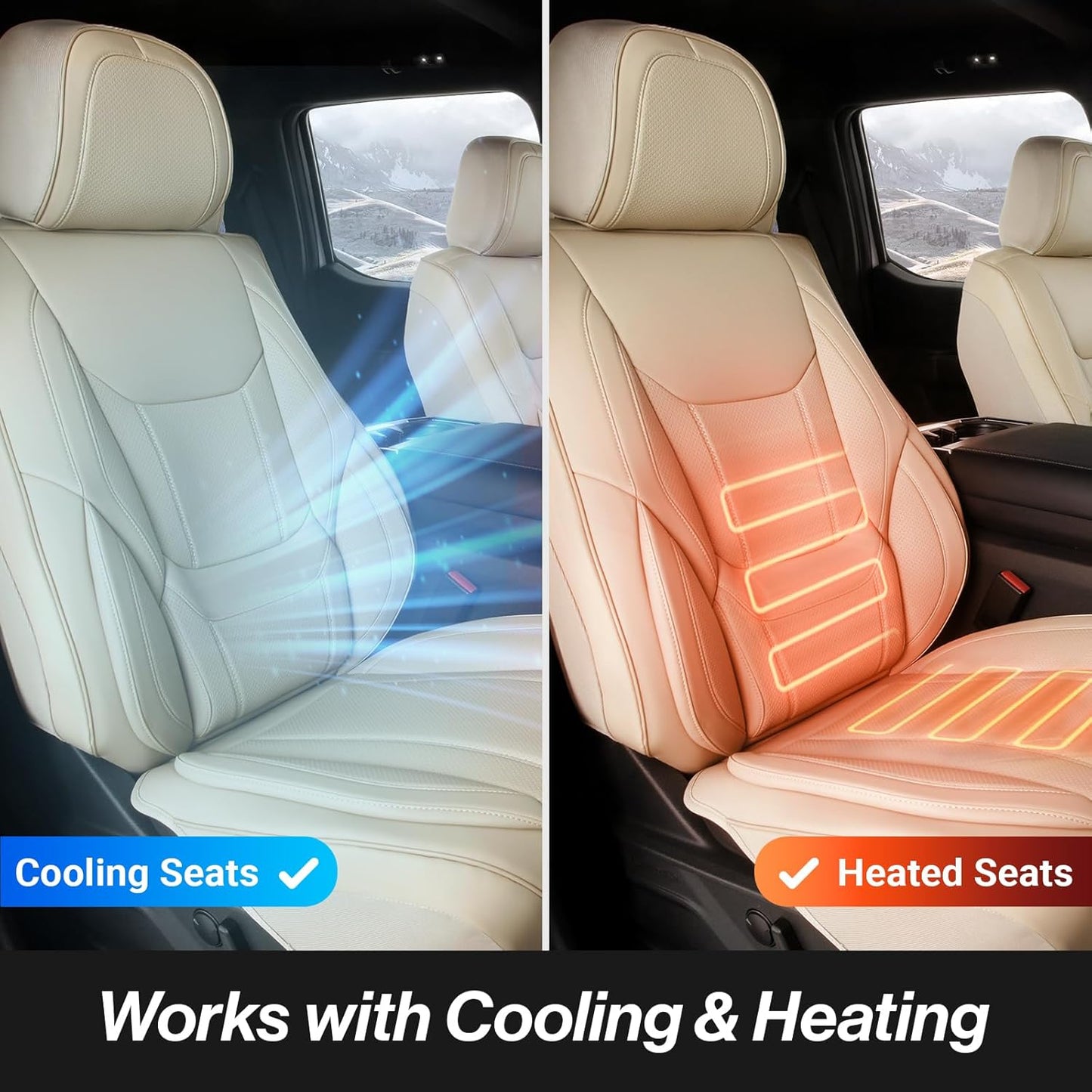 Coverland Custom Car Seat Covers Compatible with F150, Frontier, Sierra, Silverado 2500HD - Premium Leather Non-Slip Waterproof Interior Protector Front Seat-Beige [See Size Chart-Size A12]