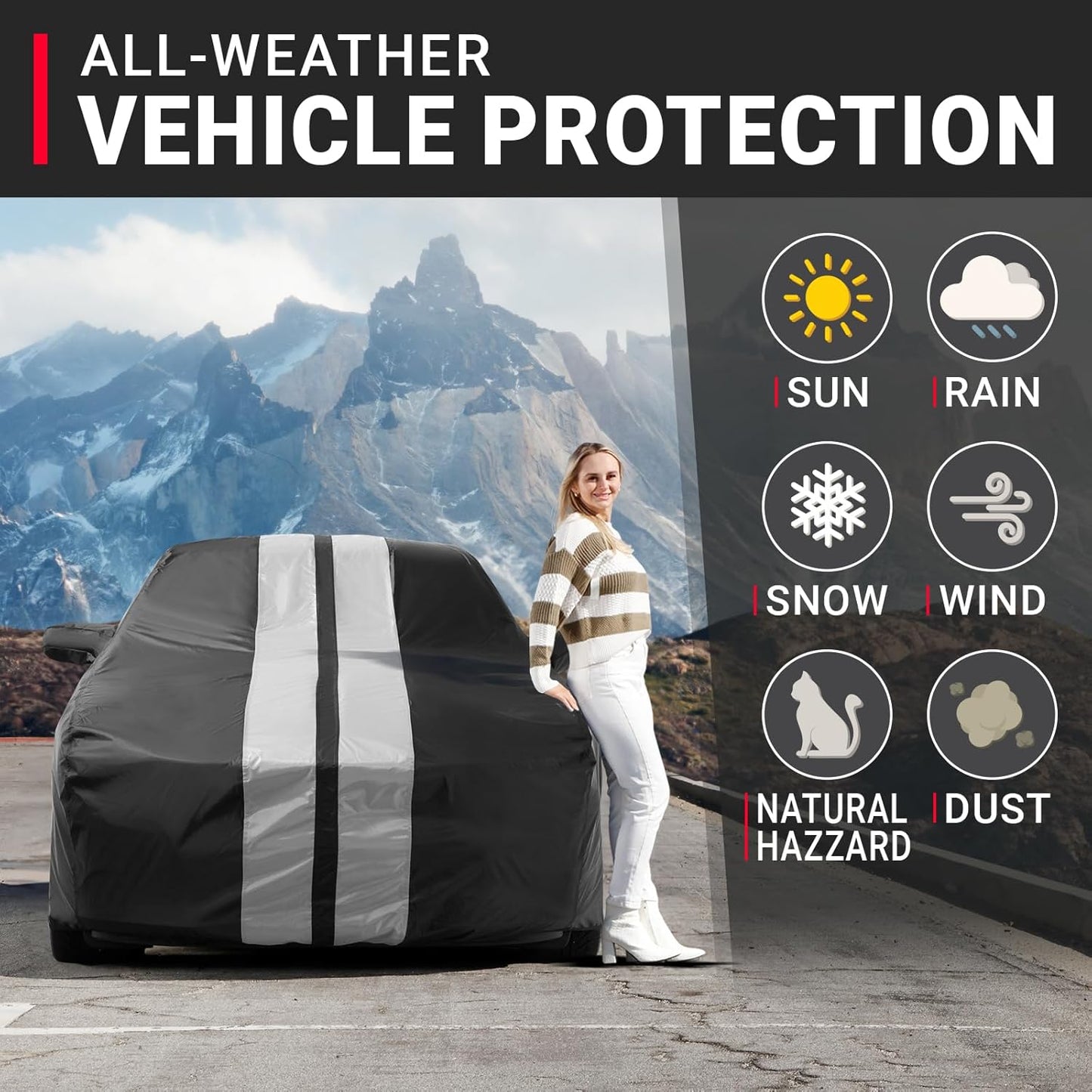 iCarCover Custom Car Cover for Pontiac GTO (2004-2006) Waterproof All-Weather Rain Snow UV Sun Protector Full Exterior Indoor Outdoor Car Cover (Stripe - Black/Gray)