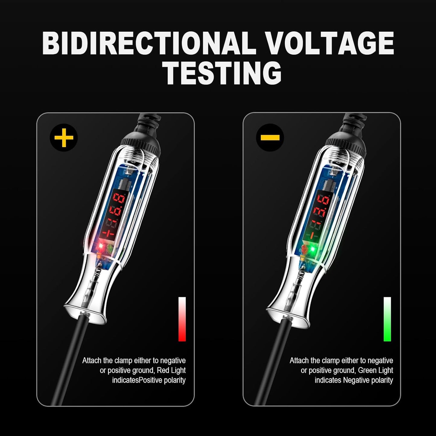 Upgraded 3-72V LED Digital Automotive Circuit Tester, DC Voltage Test Light with Voltmeter & Polarity Indicator Light, Vehicle Circuits Low Voltage Light Tester Pen with Sharp Stainless Probe