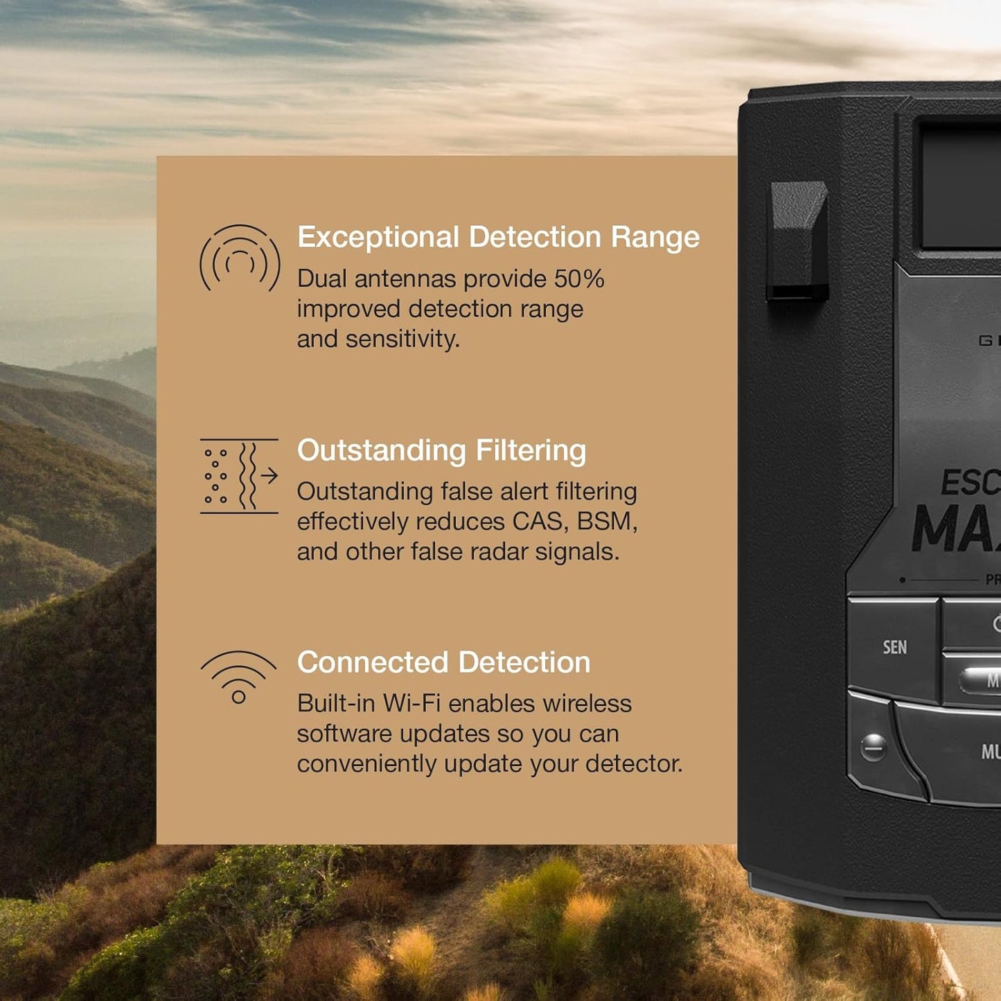 Escort MAX 360c MKII Laser Radar Detector & Escort Direct Wire Power Cord: Dual-Band Wi-Fi and Bluetooth, 360° Directional Arrows, Exceptional Range, Shared Alerts, Drive Smarter App, Black