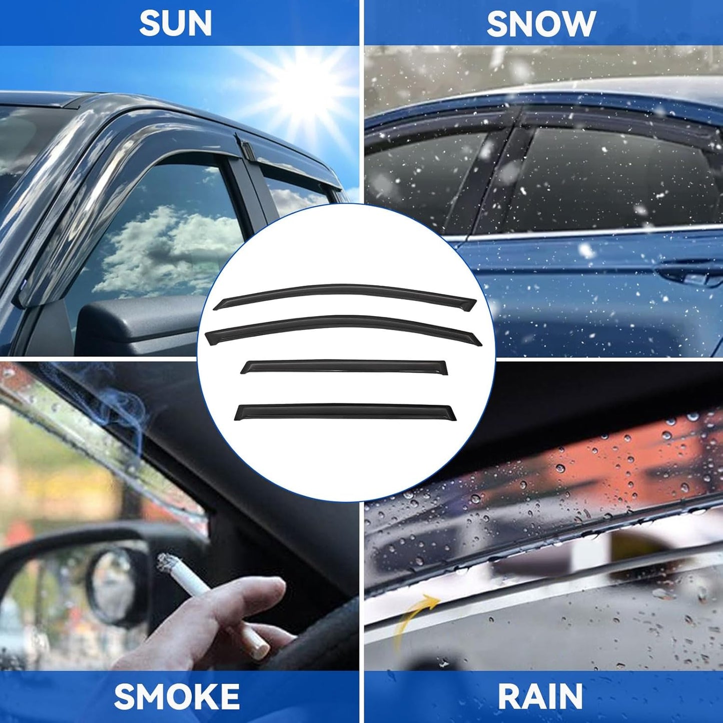 4pcs Front+Rear Smoke Tint Sun/Rain Guard Outside Mount Tape-On Vent Window Visors Compatible with 07-13 MDX