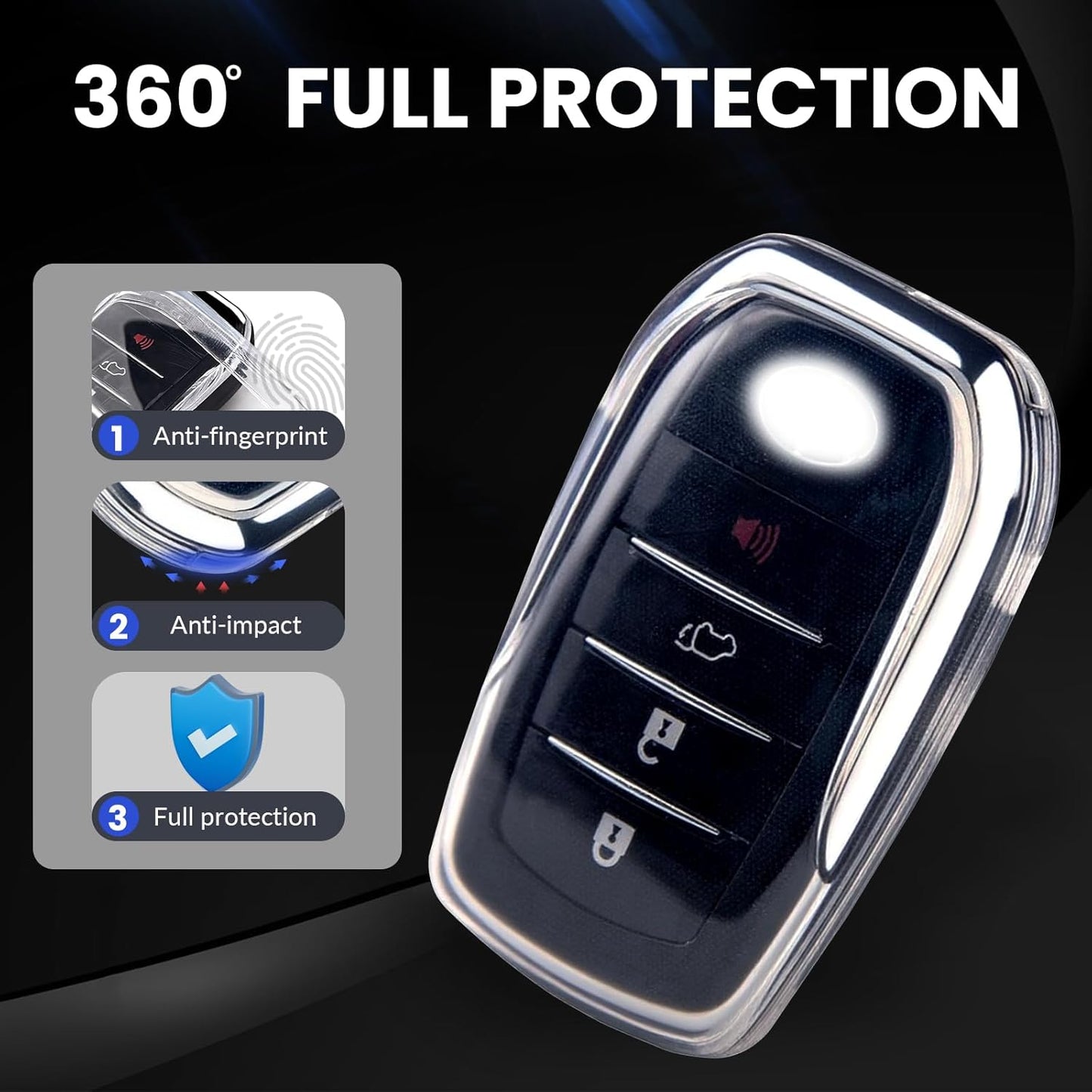 OLLEN Clear TPU Key Fob Cover, Fit for Toyota Camry 2025 2026, for Land Cruiser 2019-2026~, Compatible with Tundra 2022-2026~ etc, Car Key Protector, Clear, 1 Pcs