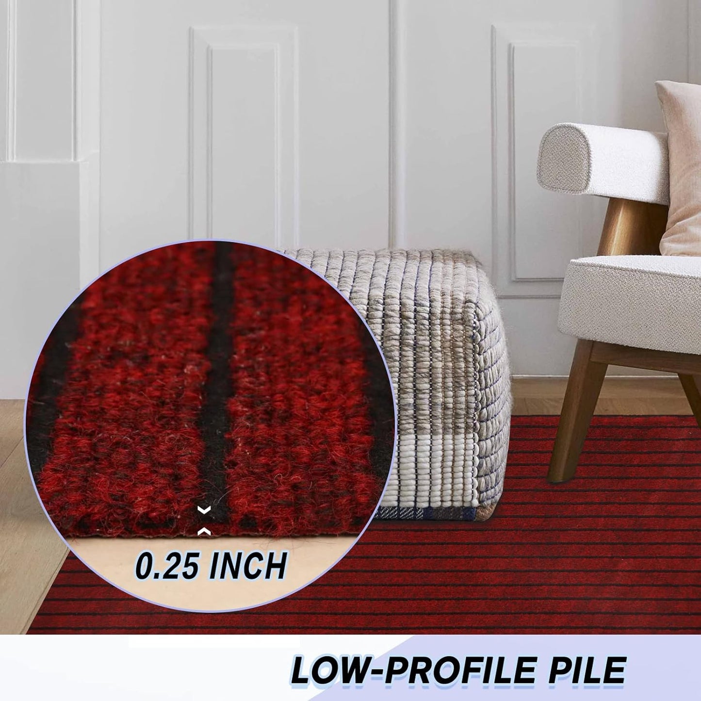 Custom Size Backed Non-Slip Area Rugs Runner, Easy Clean, Waterproof Runner Rugs for Hallway Entryway, Kitchen, Laundry, 2FT x 59FT, Red Stripe