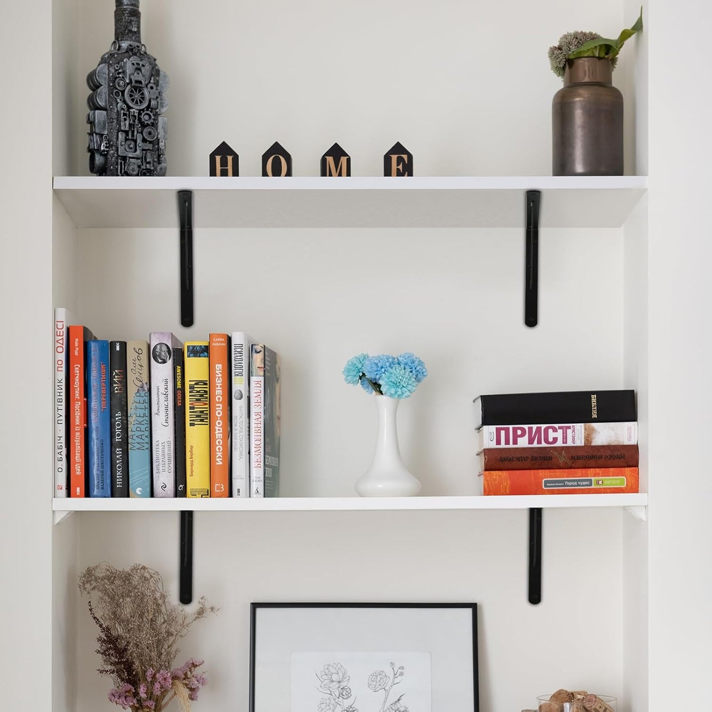 20 Pack L11 x H 8" Black Heavy Duty Shelf Brackets with Screws Metal Shelf Brackets Shelf Support Angle Brackets for Shelves L Brackets Heavy Duty Floating Shelf