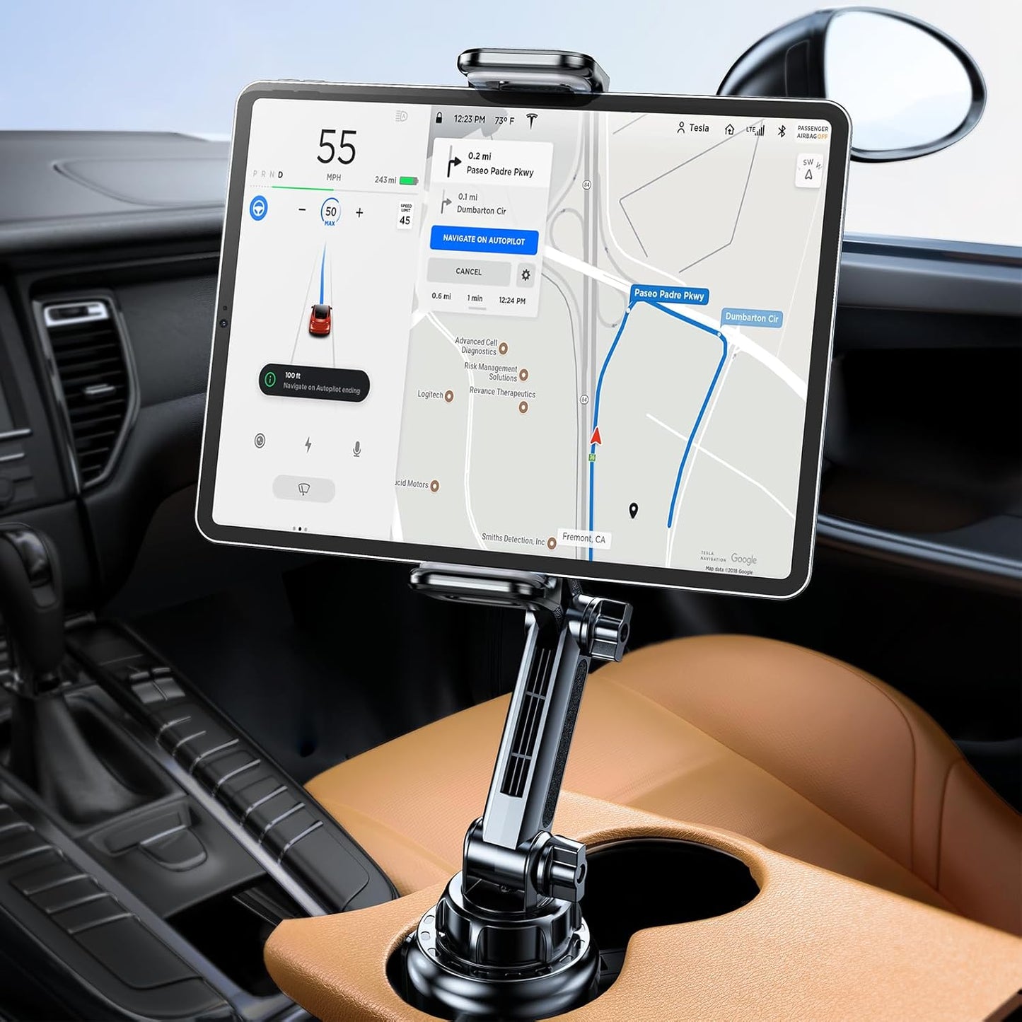 Miracase Cup Holder Tablet Mount for Car, Adjustable Long Neck Car Tablet Holder Friendly Compatible with iPad, Pro, Air, Mini Samsung Galaxy Tab, All 6.1-12.9" Tab