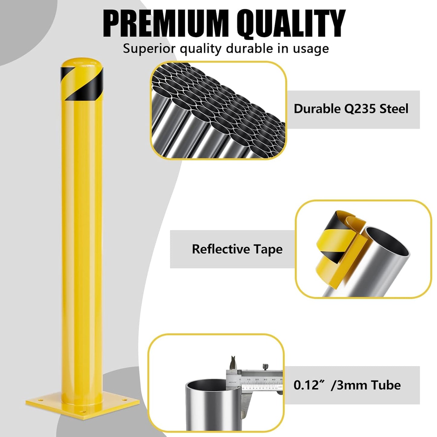 Safety Bollard Post, 48 Inch Height Steel Bollards, 4.5 Inch Diameter Parking Bollard, Yellow Powder Coated Safety Parking Barrier Post, for Traffic Sensitive Areas,10P