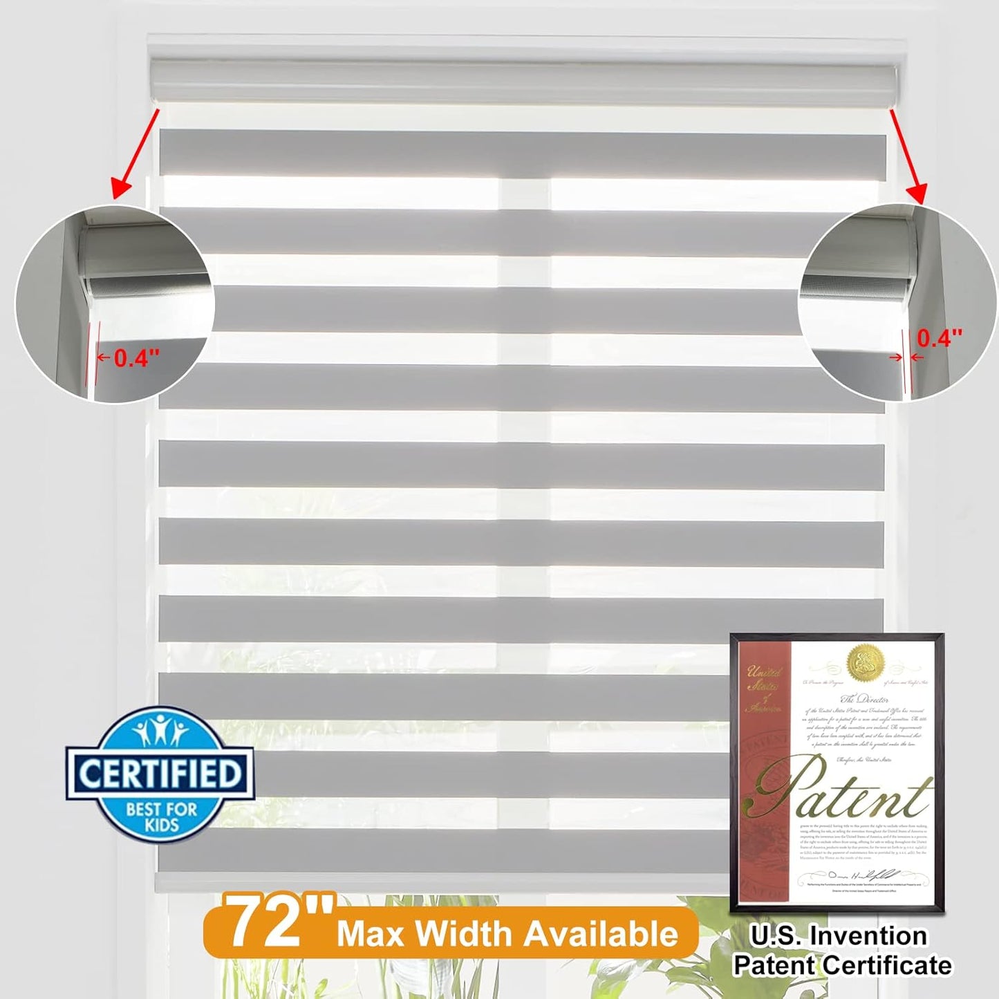 Persilux Cordless Zebra Blinds for Windows Free-Stop Roller Windows Shades (23" W X 64" H, Grey) Dual Layer Light Control for Day and Night, Light Filtering Sheer Shades for Home