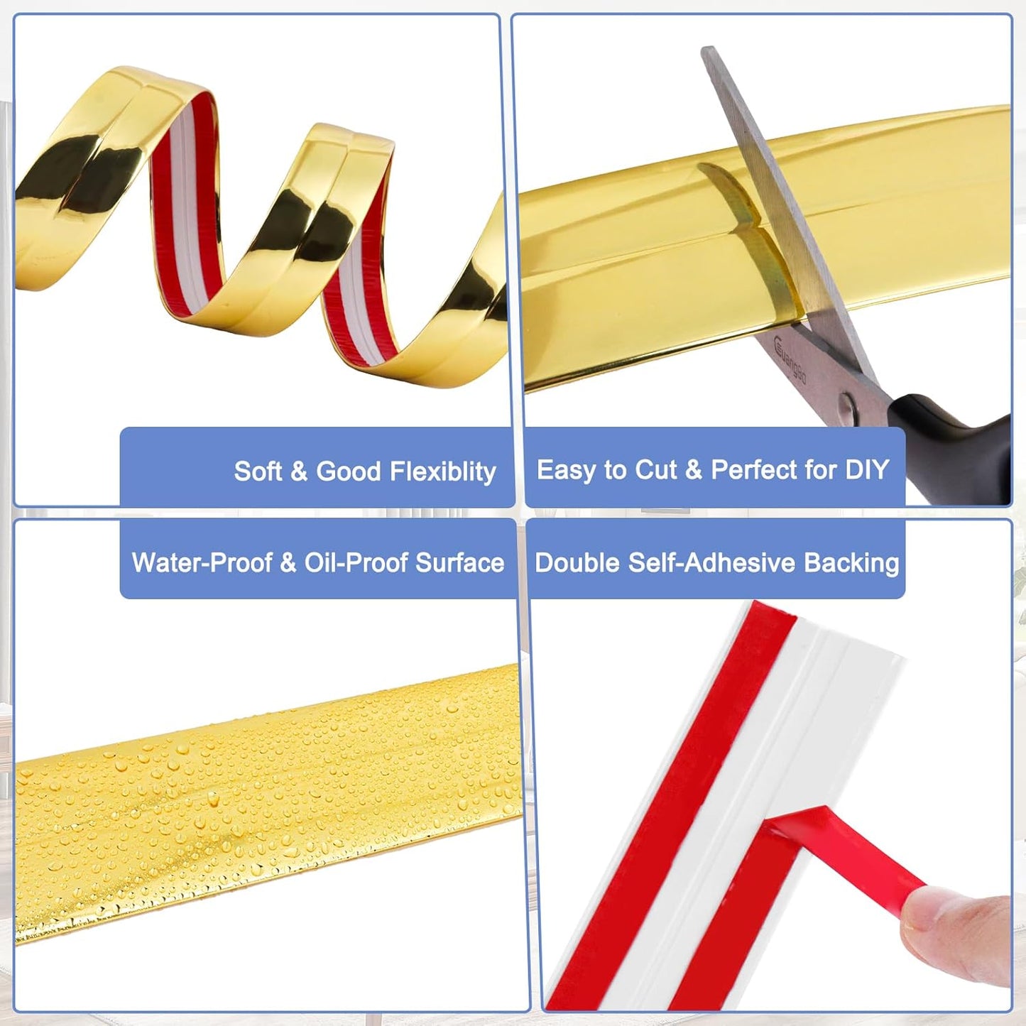 Wall Corner Protector Moulding Trim Peel and Stick Wall Corner Guards Trim Flexible Self Adhesive Edge Protector Moulding, 0.8 in x 10 Ft, Gold