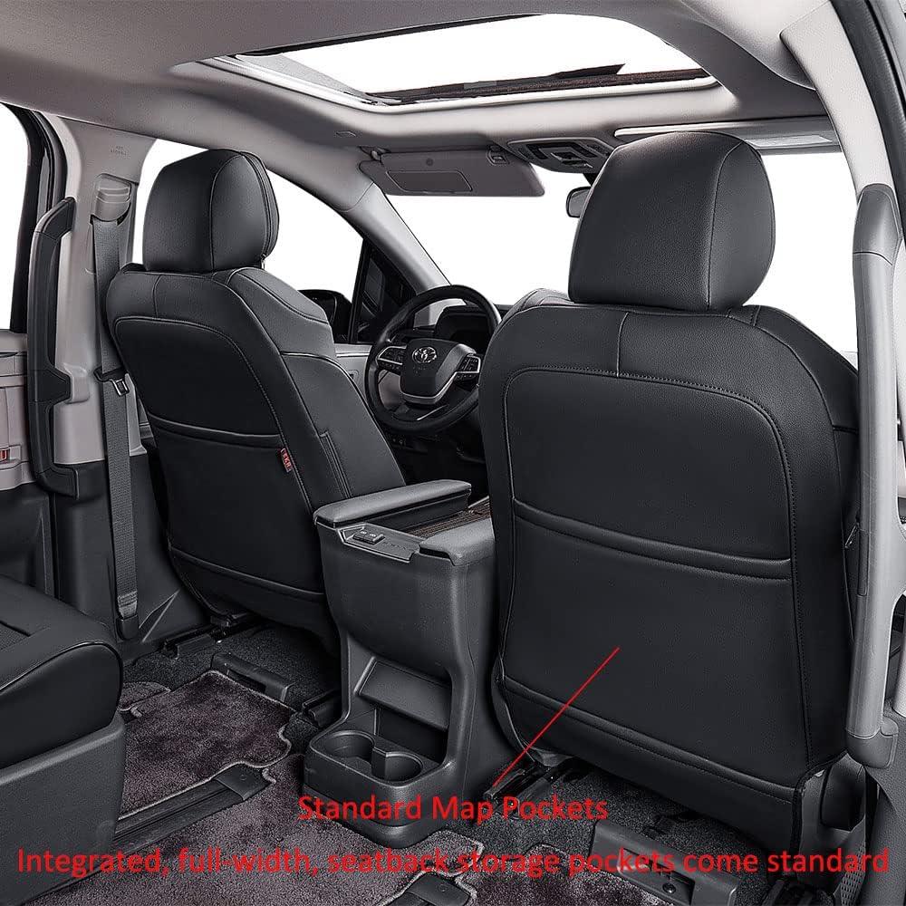 EKR Sienna Seat Covers for 2021 2022 2023 2024 2025 Toyota Sienna LE, XLE,8 Seats,2nd Row 4/2/4 Split,Waterproof Seat Covers Full Set for Trucks,Car Seat Protectors - Three Row,Leather(Black)