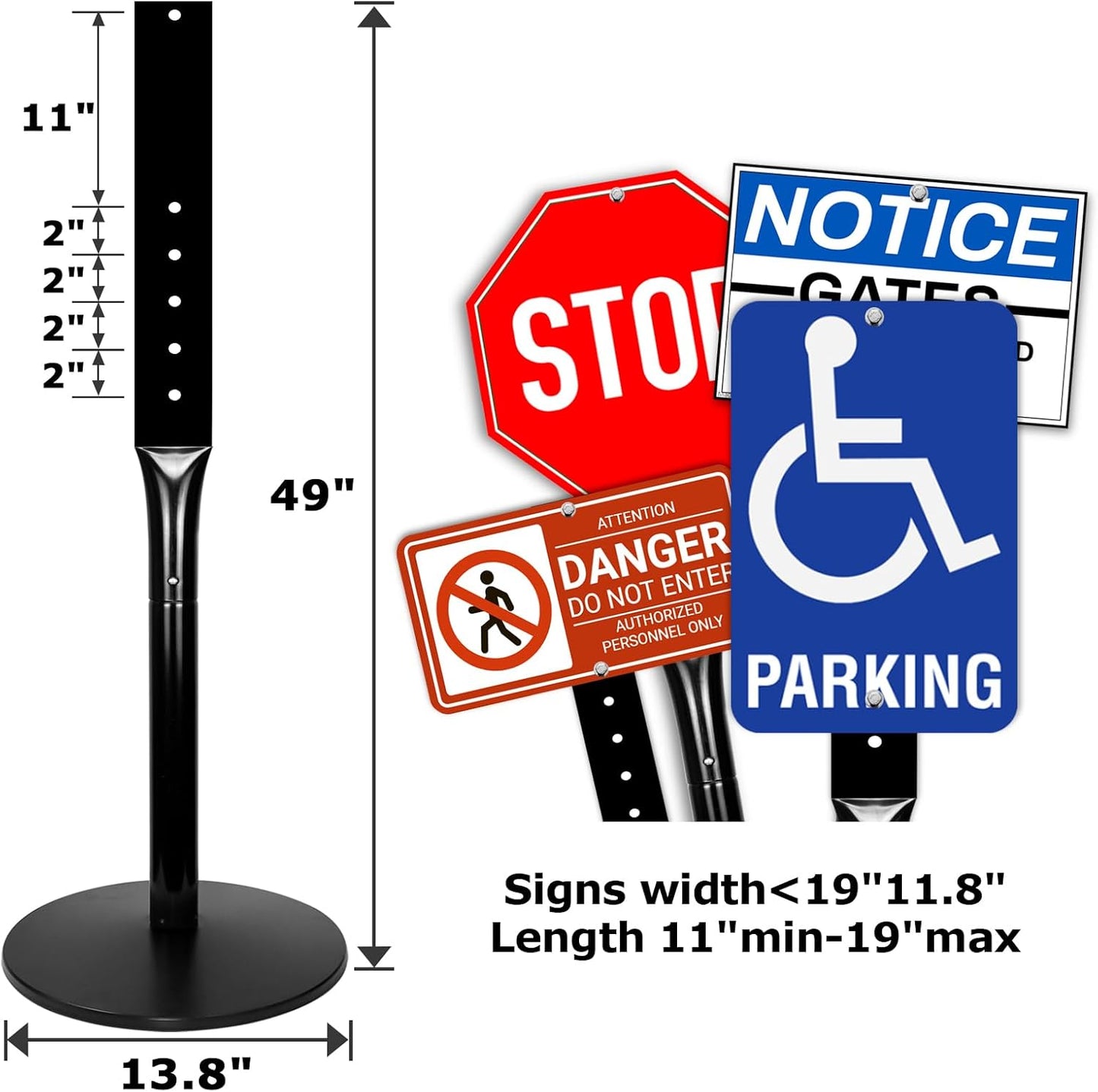 Parking Sign Post 49" Heavy Duty Cast Iron Parking Signs Stand, Movable Sign Stand for Hanging Signs, Black, 20lbs