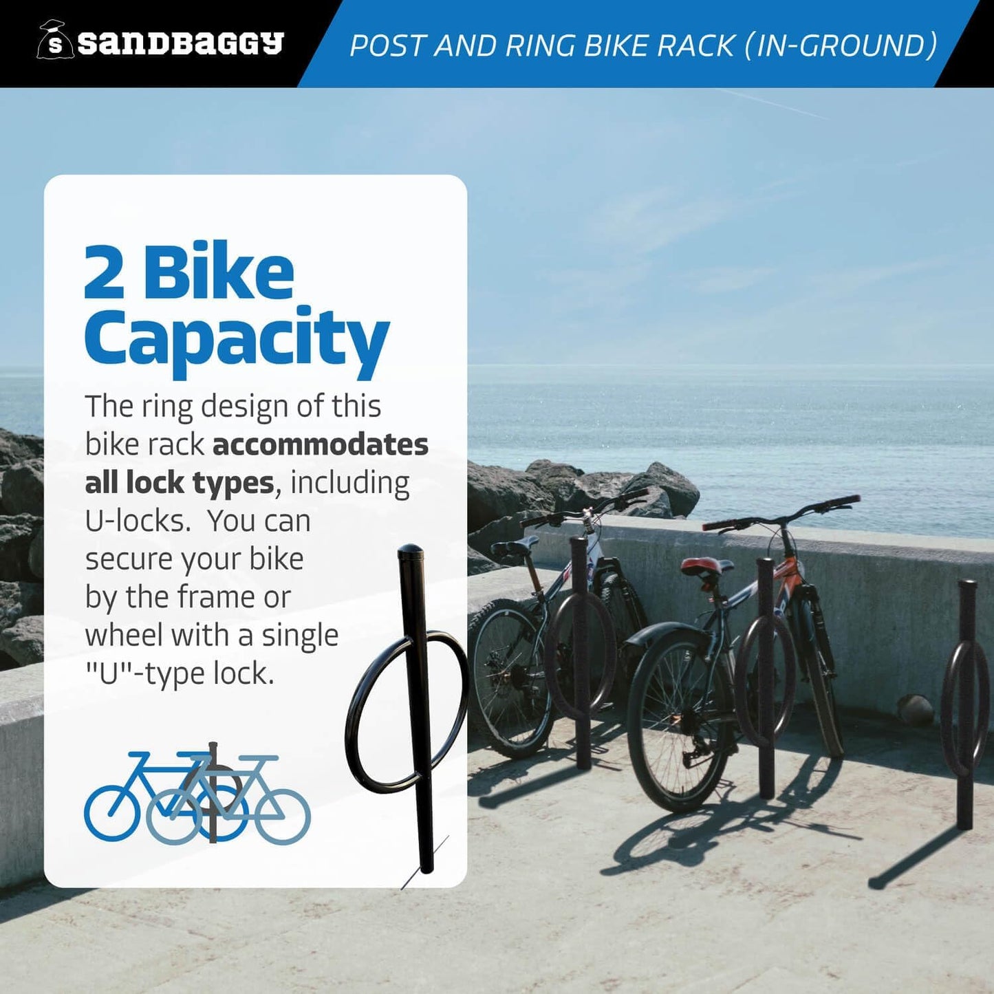 Sandbaggy Post and Ring Rack - In Ground - Commercial Outdoor Bike Parking & Storage Racks (Gray, 1)