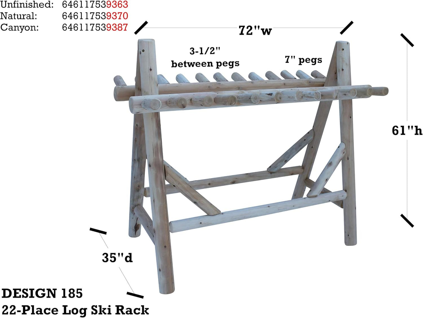 22-Place Freestanding Ski Log Racks, Pole Ski Holders, Garage Racks for Organization, Pole Stands, Snowboard Rack Garage, Snow Skis Sports Storage - Natural + 15" Anchor Kit