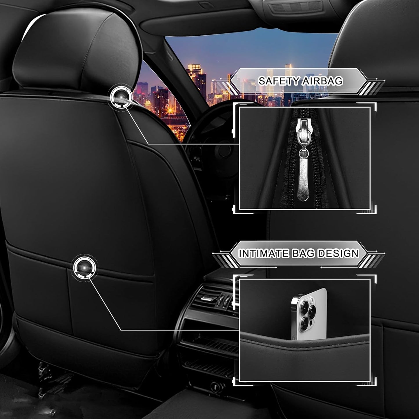 Car Seat Covers for Chrysler Pacifica 2004-2025, Stylish Sport Seat Cover, Premium Nappa Leather Car Seat Cover. Automobile Seat Covers Sets.(Standard 2 Seats/Black White)