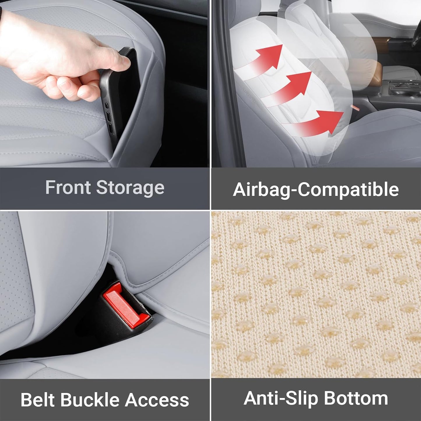 Coverland Custom Car Seat Covers Compatible with 2002-2010 Ram 1500 Quad Cab, Crew Cab - Premium Leather Non-Slip Waterproof Custom Interior Protector Full Set-Gray [See Size Chart-Size X142]