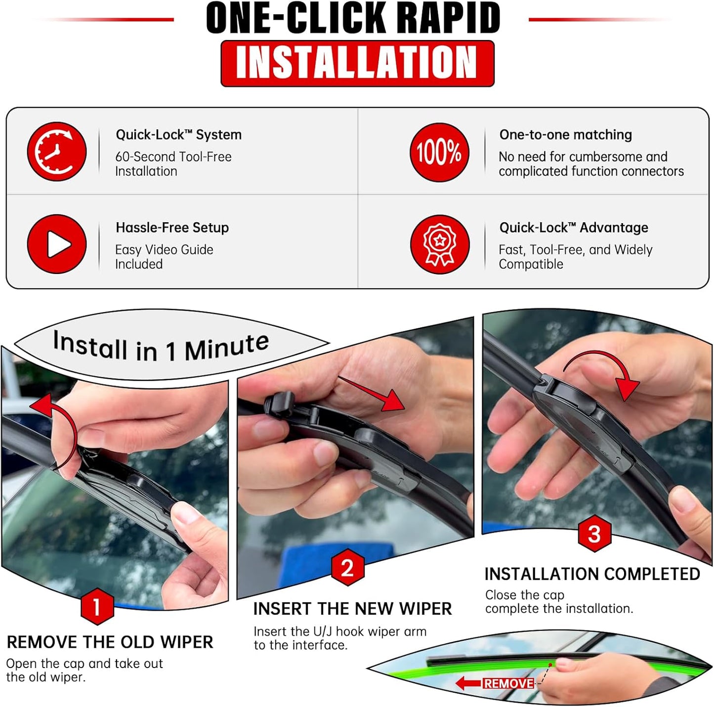 Windshield Wiper Blades Replacement for Dodge Journey 2009-2020 Original Factory Quality Front Rear Wipers Blade Set for My Car - 24" 19" 12" (Pack of 3)