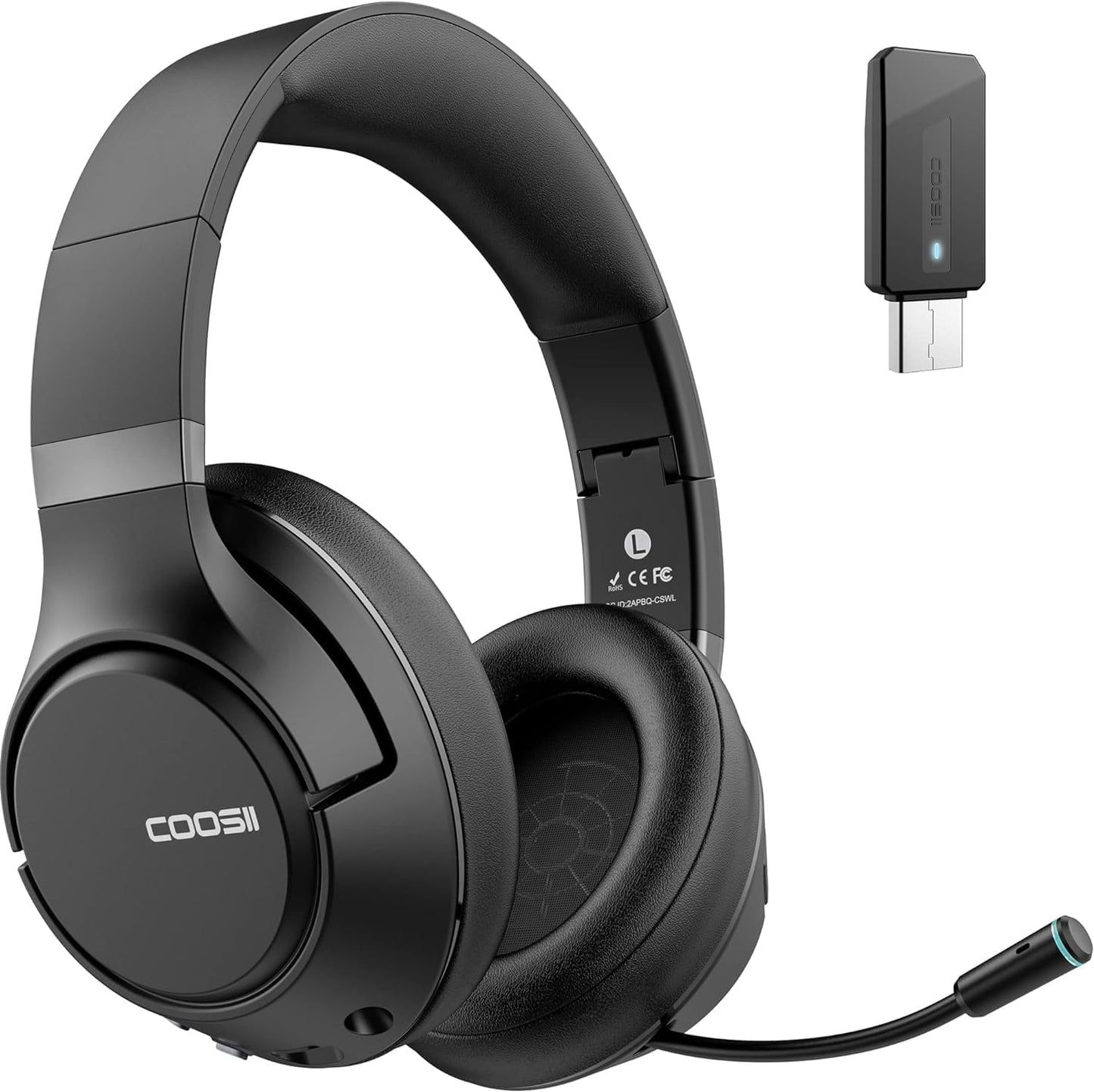 H300 Wireless Headphones Bluetooth with Microphone, Over Ear Headsets with USB Dongle & Mute, Environmental Noise Cancelling Retractable Mic for Work Office Meeting Laptop Computer (Black)
