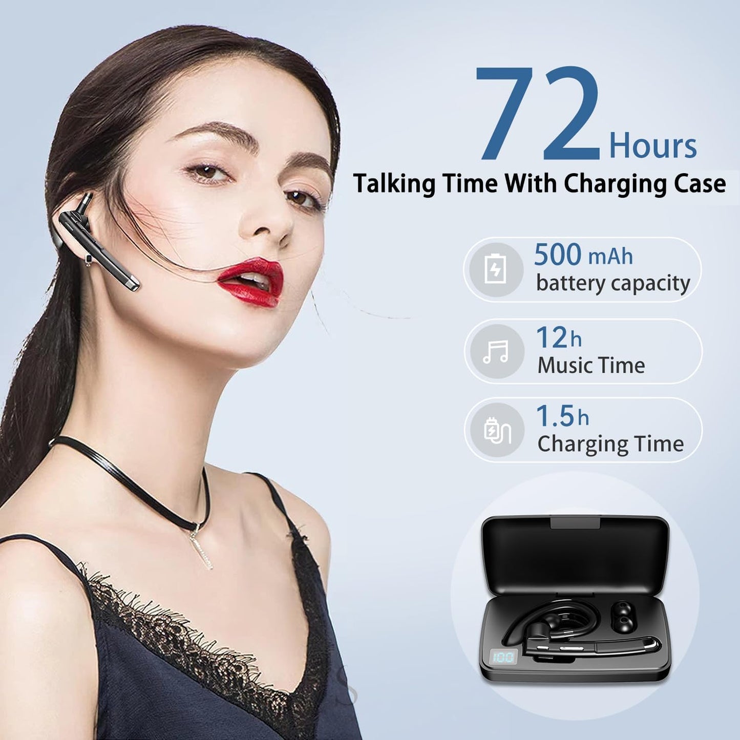 Bluetooth Headset, Bluetooth Wireless Earpiece with mic Trucker Headset for Phone Case Office Phones with Built-in Microphone Manos Libres Noise Cancelling(Black)