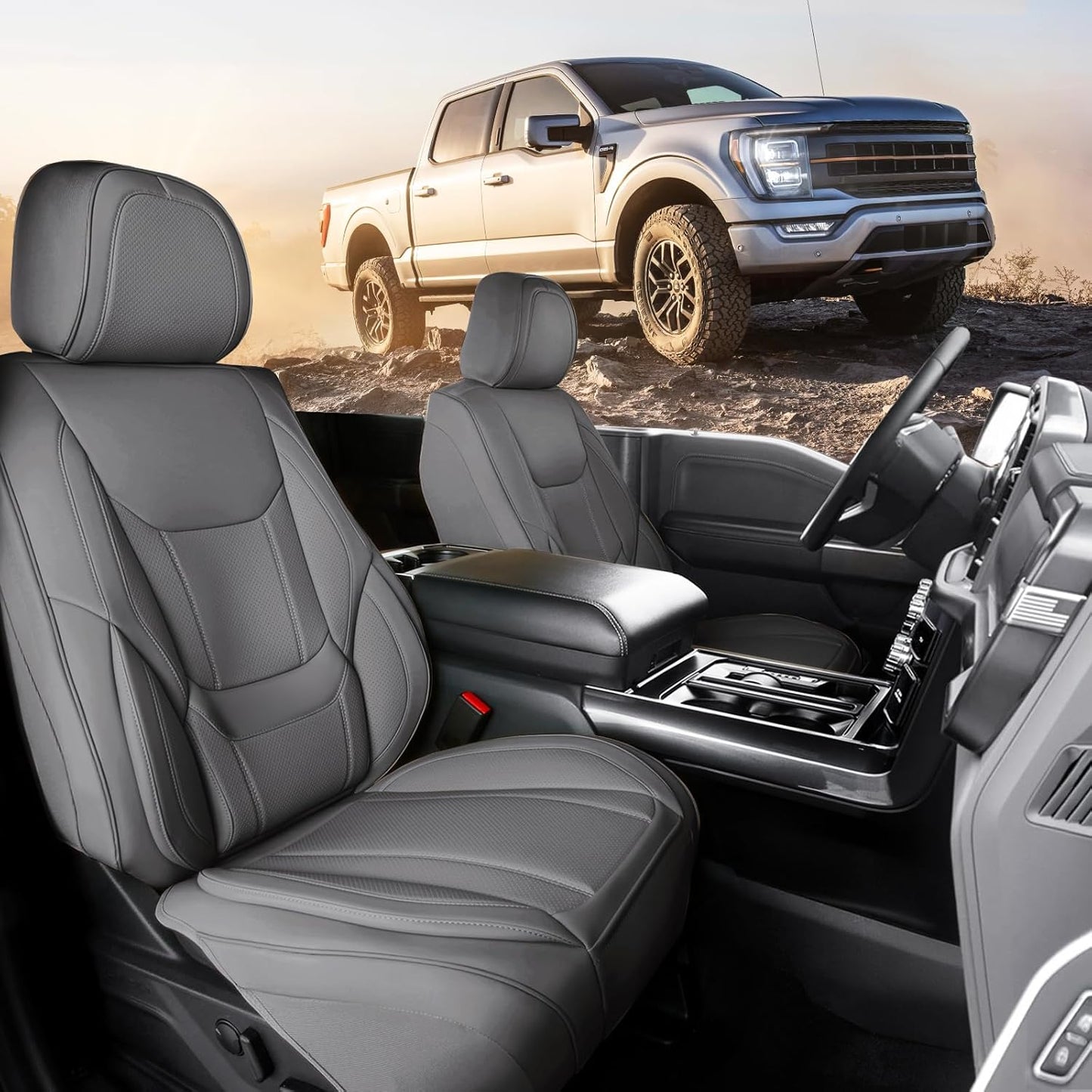 Coverland Custom Car Seat Covers Compatible with Ram 1500, Tacoma - Premium Leather Non-Slip Memory Foam Waterproof Cover Custom Fit Interior Protector Front Seat-Dark Gray [See Size Chart-Size A49]