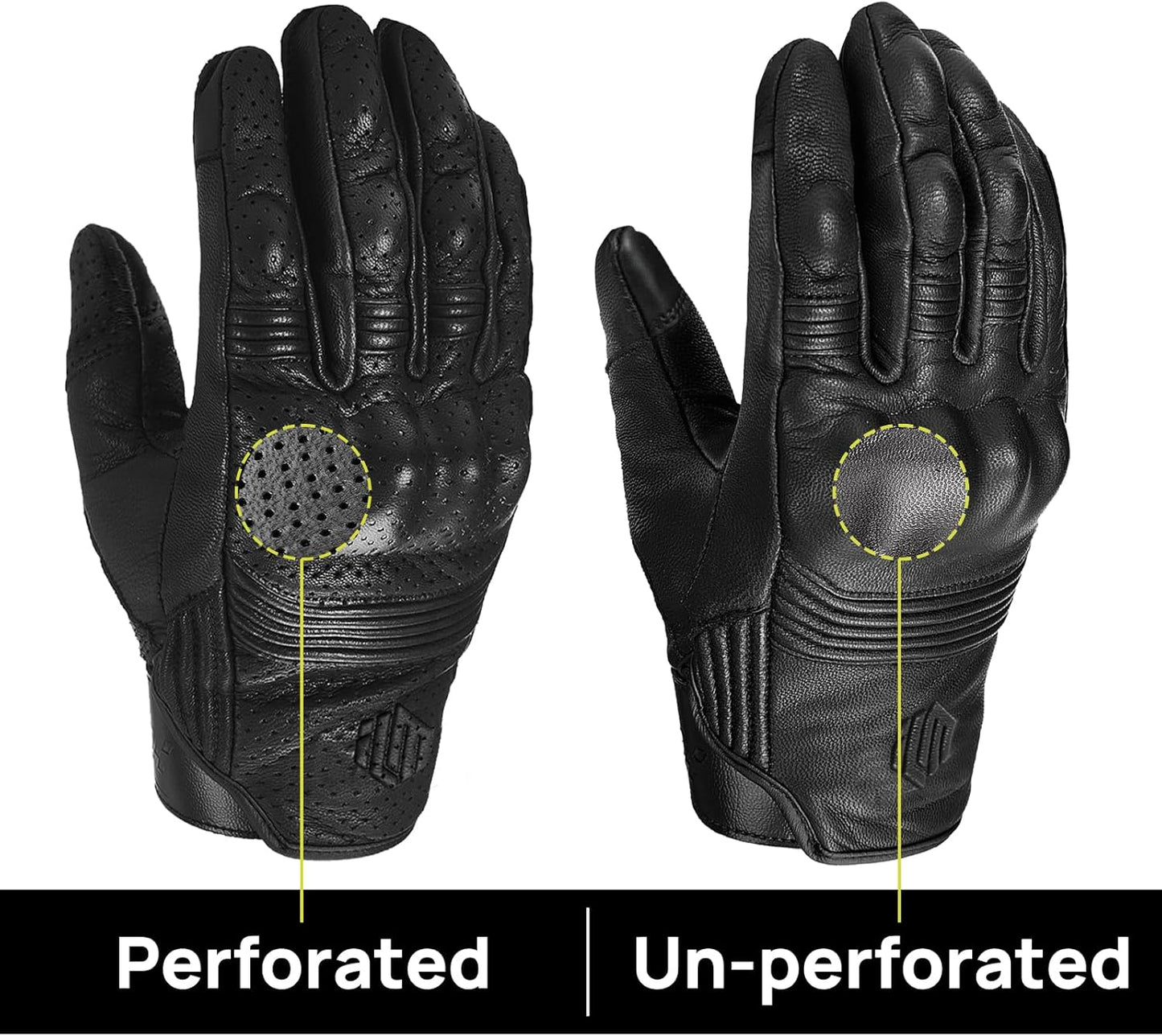 ILM Goatskin Leather Motorcycle Motorbike Powersports Racing Gloves Touchscreen for Men and Women Model DN01(L, Black Perforated)