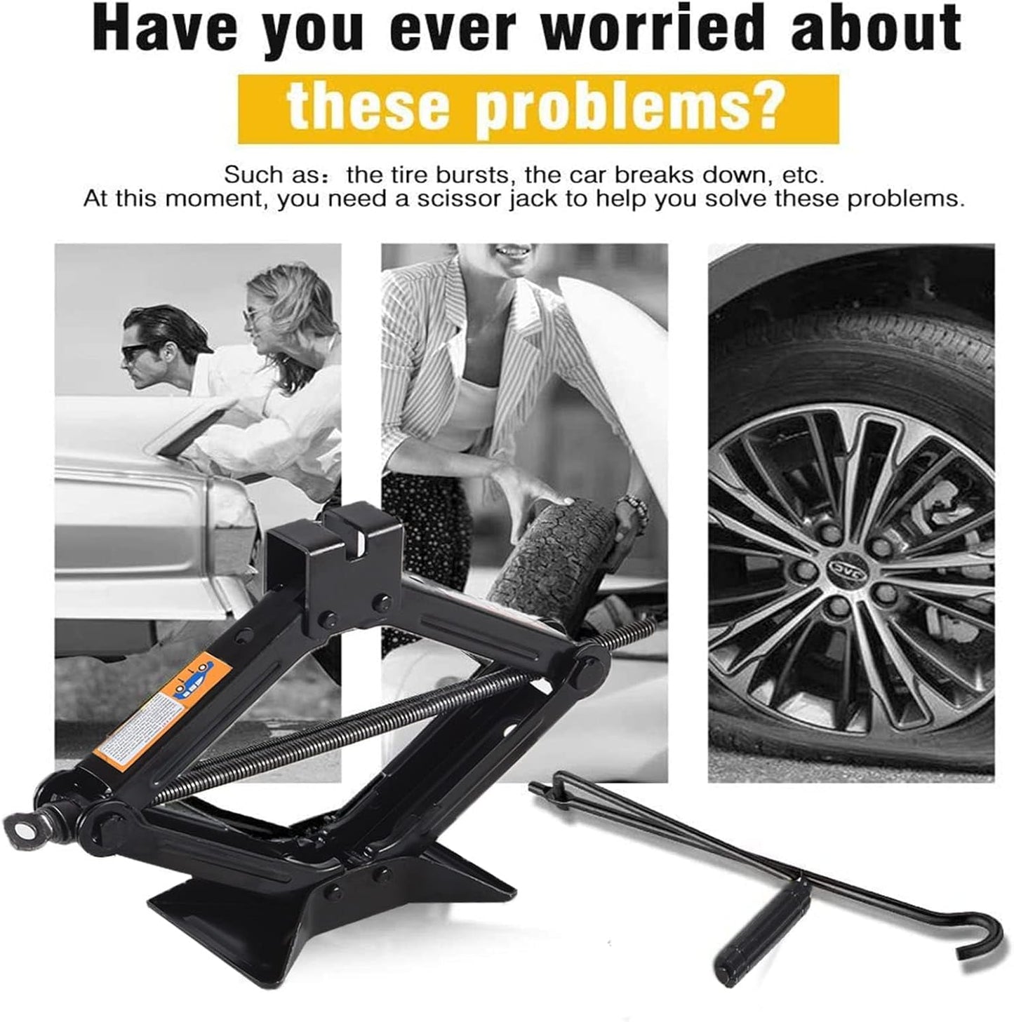 Scissor Jack for Car-2.0Ton(4409lbs) 丨Car Jack Kit-Tire Jack丨Portable,丨deal for SUV and Auto-with Crank Handle丨Heavy Duty Material,Black