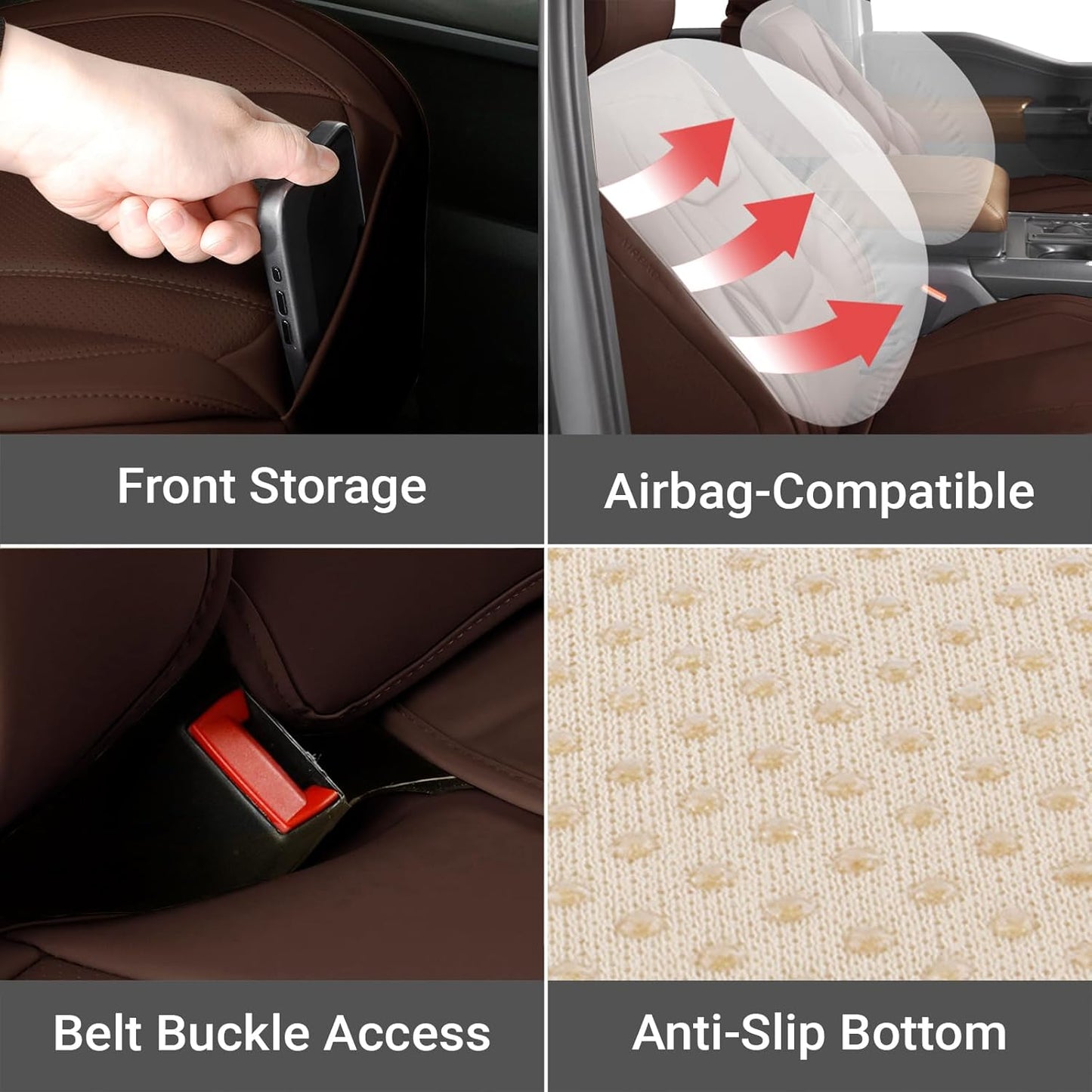 Coverland Custom Car Seat Covers Compatible with 2019-2025 RAM 1500 Quad Cab - Premium Leather Non-Slip Memory Foam Waterproof Cover Interior Protector Full Set-Dark Brown [See Size Chart-Size X123]