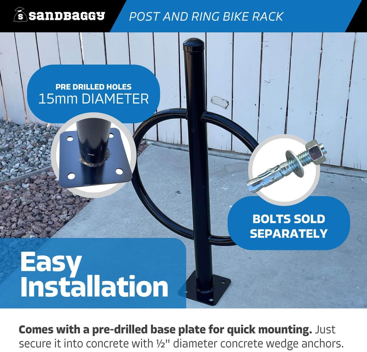 Sandbaggy Post and Ring Bike Rack - Commercial Bike Racks - Galvanized Steel - Anti-Theft Design - In Ground, Apartments, Sidewalks, Industrial (Red, 20)