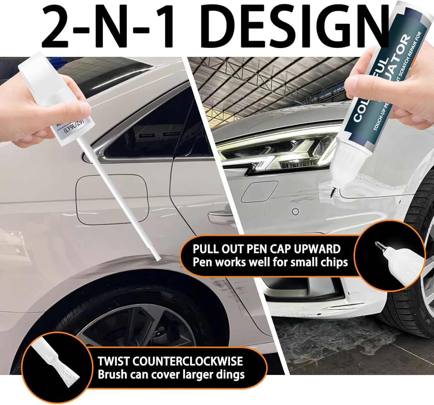 Carrara White(LC9A) Touch Up Paint Compatible with Audi, Car Paint Pen Scratch Repair Two-In-One Touch Up Paint, Premium Car Scratch Remover for Deep Scratches