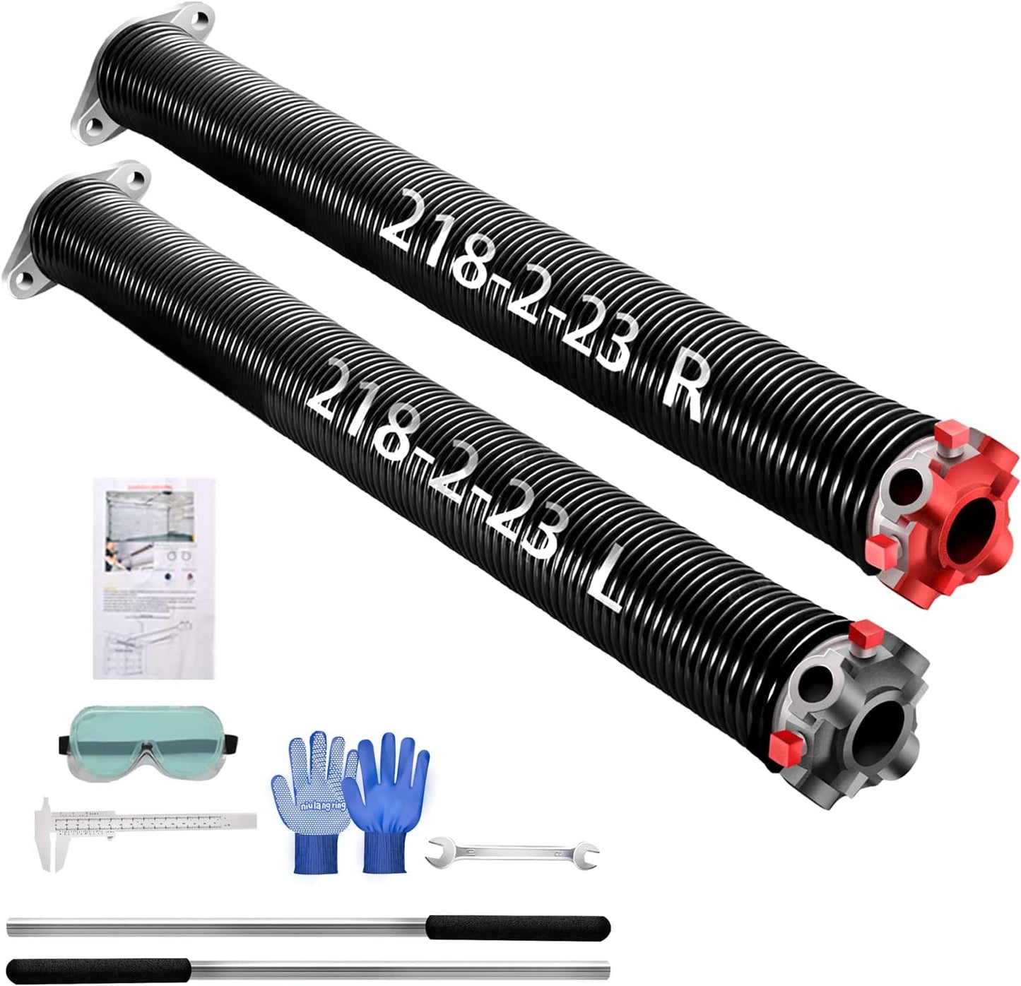 2" Garage Door Springs, Garage Door Spring Replacement,Torsion Springs Pair for Garage Door Set Includes Left Right Door Springs, with Non-Slip Winding Rods for DIY Replacement (0.218x2''x23'')