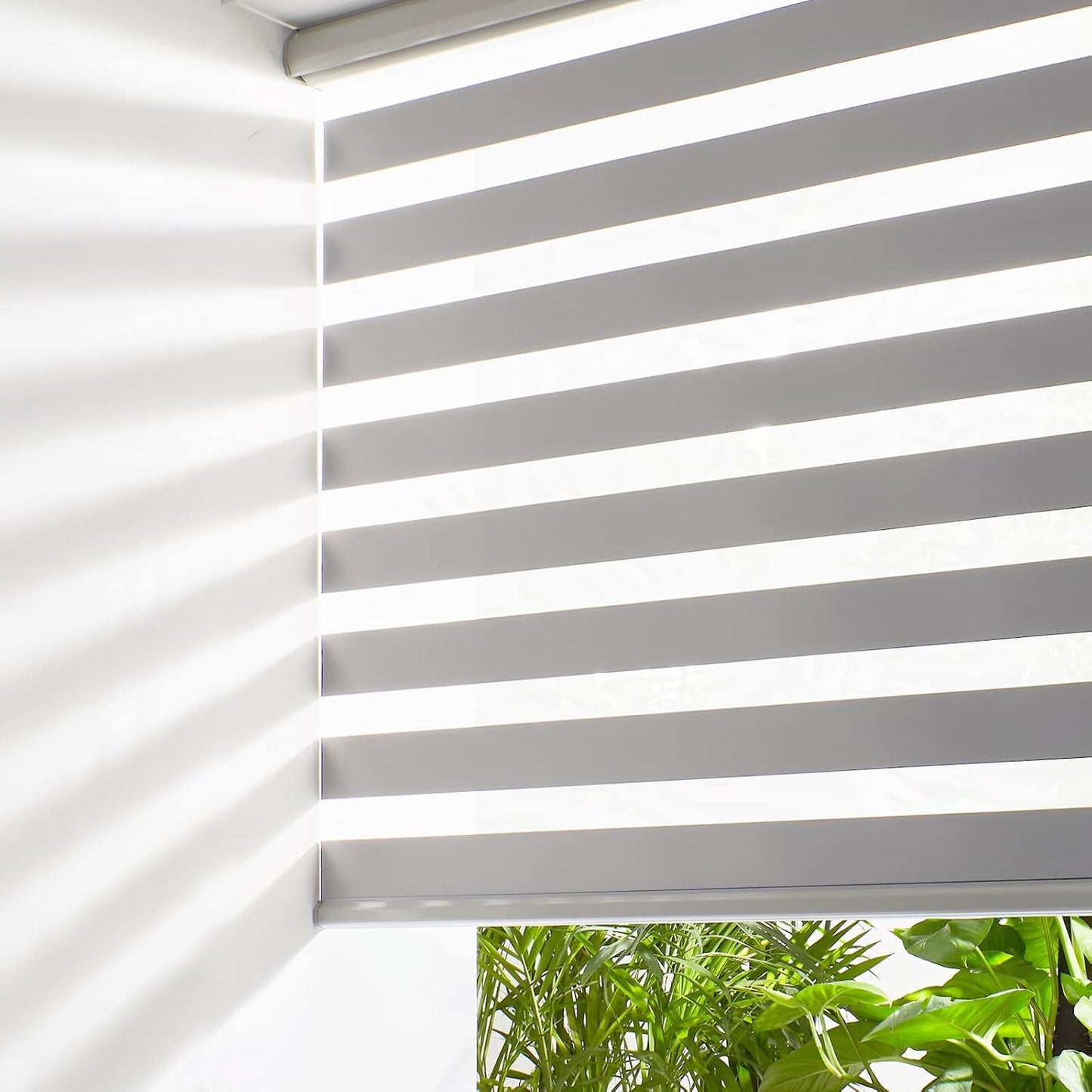 Persilux Cordless Zebra Blinds for Windows Free-Stop Roller Shades (71" W X 72" H, Grey) Dual Layer Light Cintrol for Day and Night, Light Filtering Sheer Shades for Home, Easy to Install