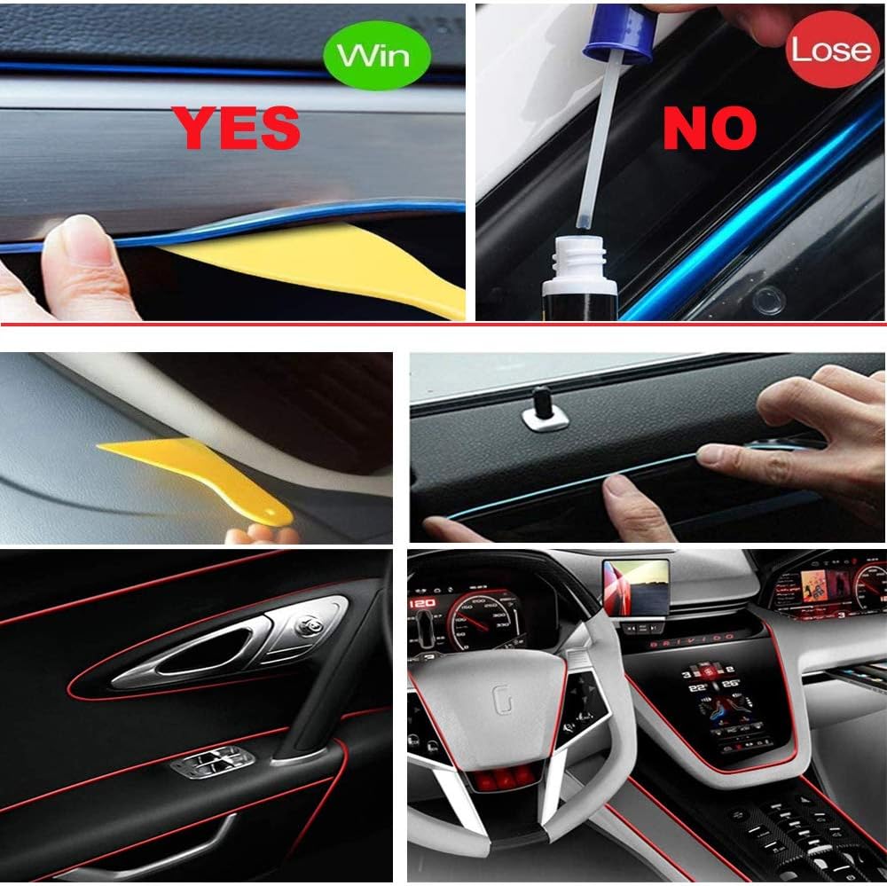 El Wire Red Interior Car LED Strip Lights, 3M Neon Wire USB 5V with Fuse Protection for Automotive Interior Decoration, with 6mm Sewing Edge