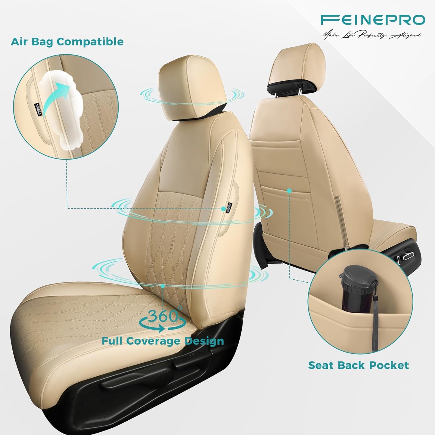 Seat Covers for Honda Civic Sedan EX-L, EX-T, EX, Touring, LX-P, Sport 2016 2017 2018 2019 2020 2021, Faux Leather Car Seats Cover Full Set(Rear Row 40/60 Split & Folding Backrest)-Beige