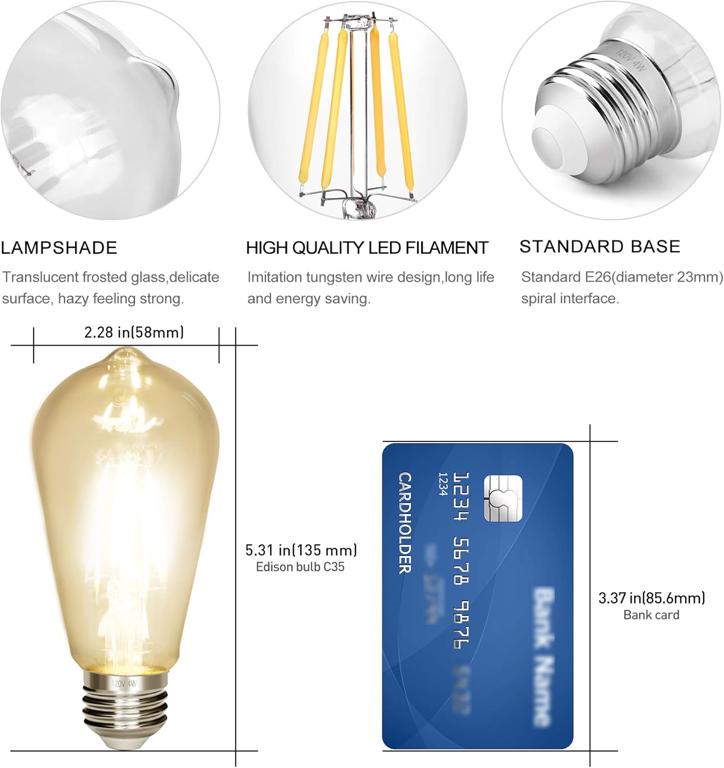 LED Edison Bulb 4W,Antique 40W Vintage Edison Bulb,E26 Light Bulb Non Dimmable Led Bulb 450 Lumens 2300K Amber Warm,Pack of 12