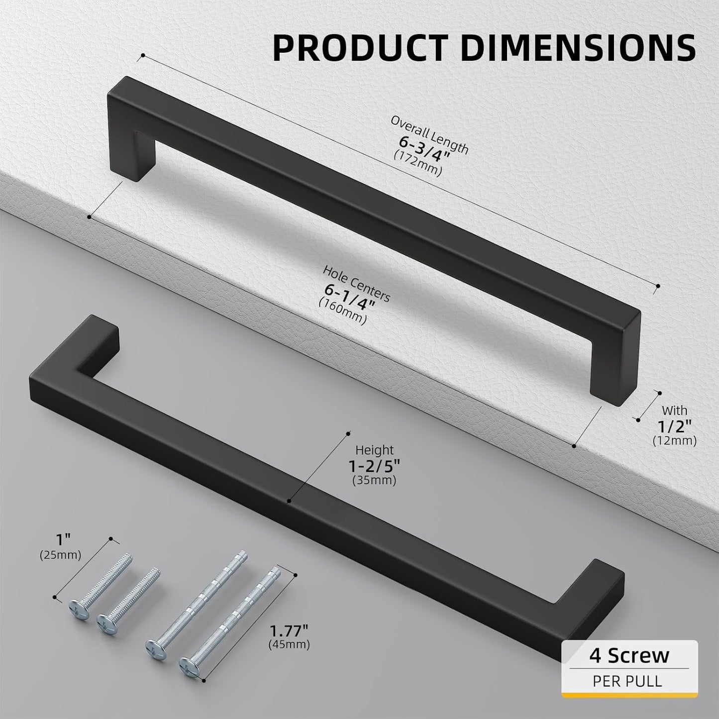 goldenwarm 30 Pack 6-1/4INCH Black Square Bar Cabinet Pull Drawer Handle Stainless Steel Modern Hardware for Kitchen and Bathroom Cabinets Cupboard,Center to Center 160mm Kitchen Cupboard Handles