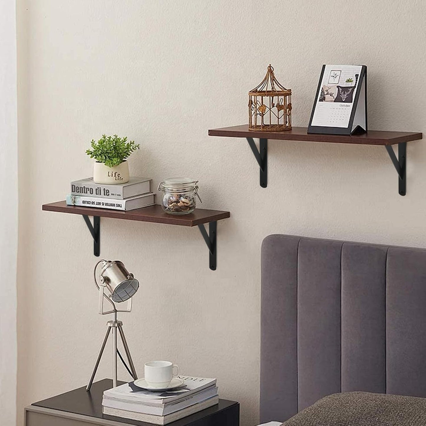 8 Pack L16 x H 10" Black Heavy Duty Shelf Brackets with Screws Metal Shelf Brackets Shelf Support Angle Brackets for Shelves L Brackets Heavy Duty Floating Shelf