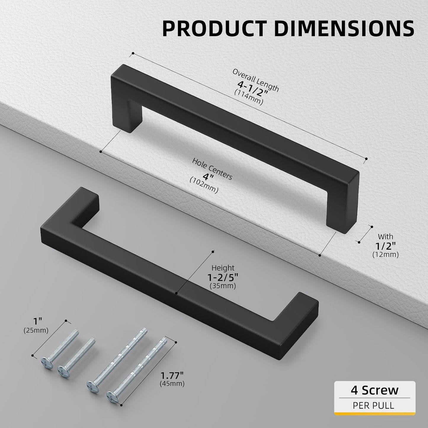 goldenwarm 35 Pack 4 INCH Black Square Bar Cabinet Pull - Drawer Pulls Stainless Steel Modern Hardware for Kitchen and Bathroom Cabinets Cupboard - Center to Center 4in(102mm) Cabinet Handles