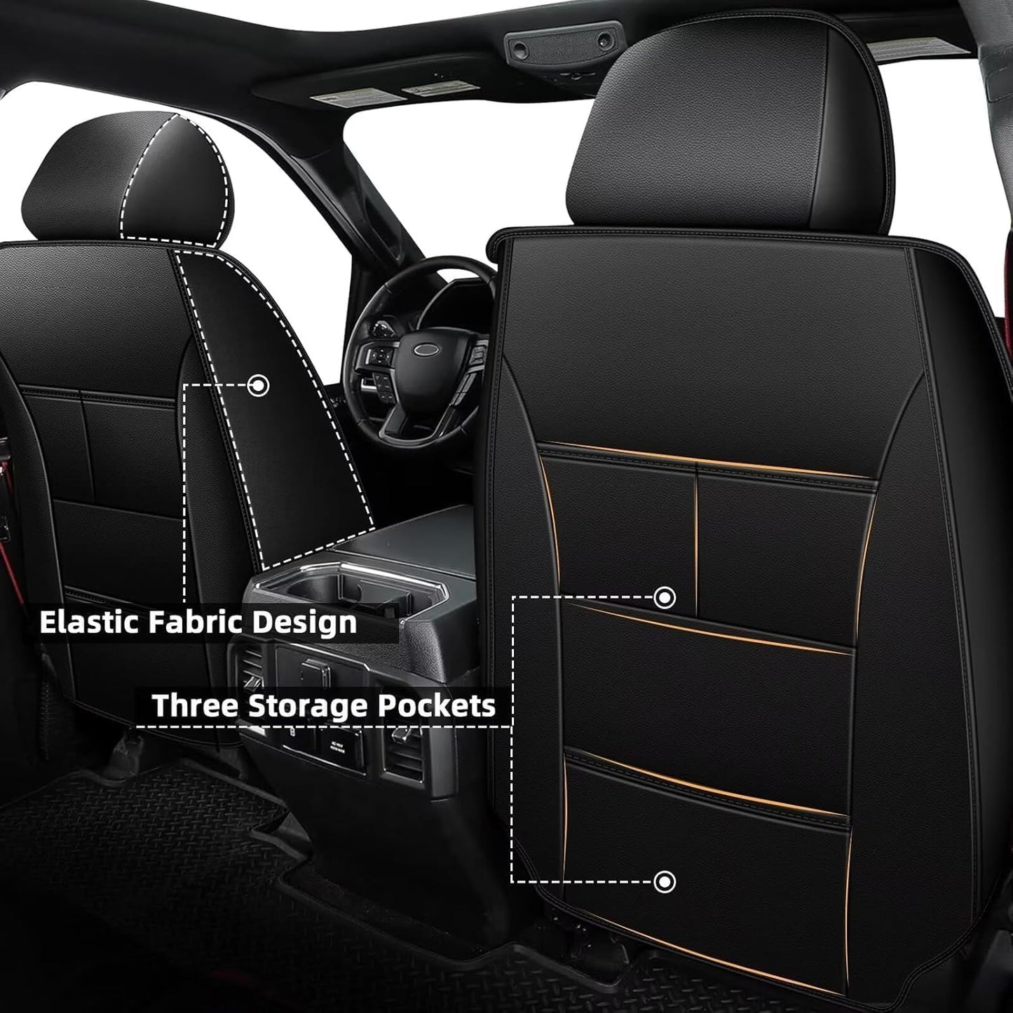 AOMSAZTO Ford Ranger Seat Covers: Front Seat Covers Custom Fit 2019 2020 2021 2022 2023 2024 Ford Ranger Breathable Waterproof Leather Seat Protector(2 Front Seats, Black)