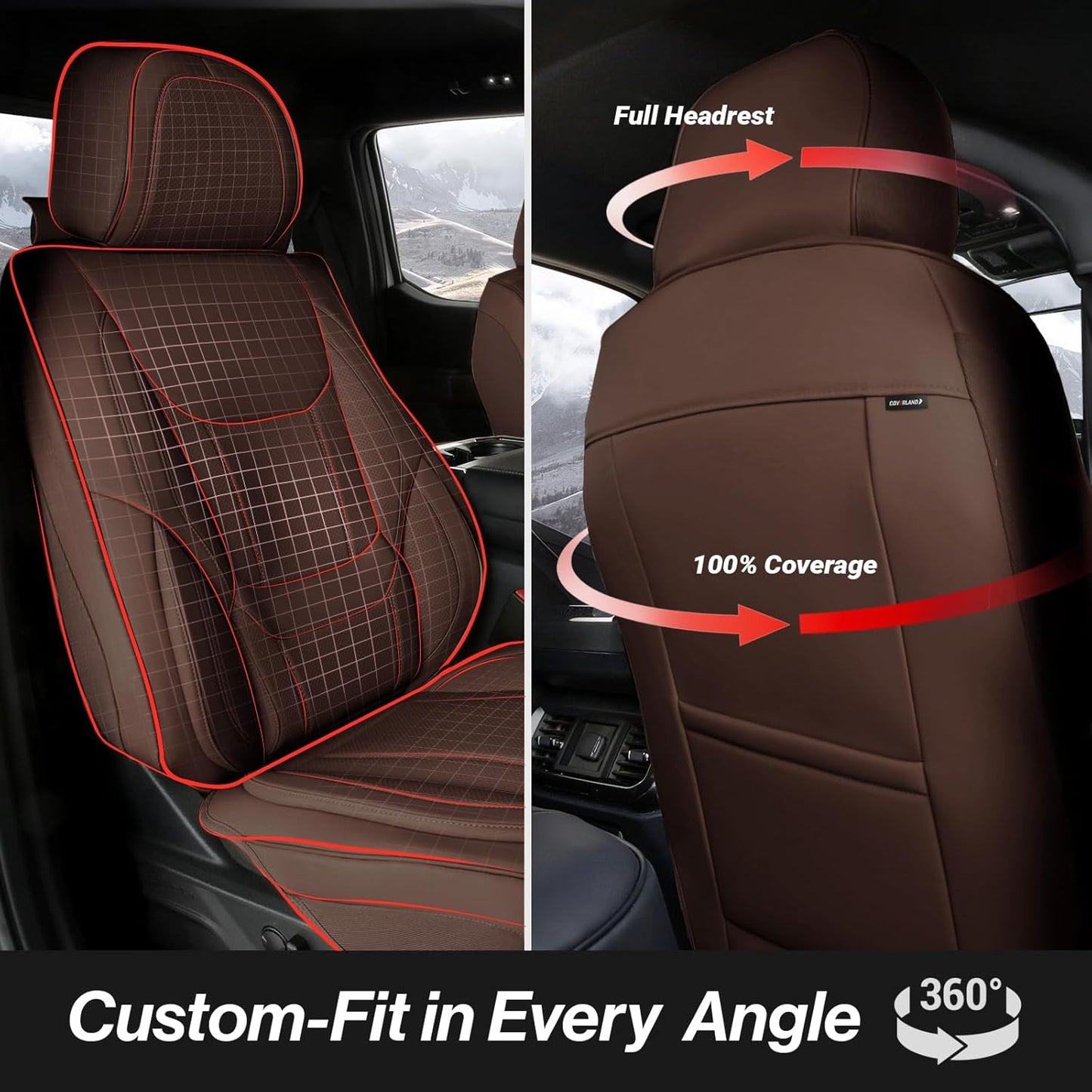 Coverland Custom Car Seat Covers Compatible with Ranger, Titan, Ram 1500 - Premium Leather Non-Slip Memory Foam Waterproof Custom Fit Interior Protector Front Seat-Dark Brown [See Size Chart-Size A20]