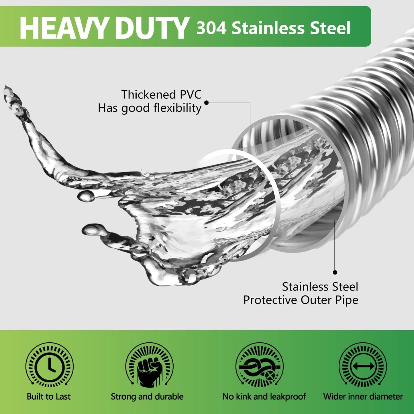 Short Garden Hose 3 Ft – Lightweight Leader Hose Extension-304 Stainless Steel Water Hose, Flexible Small Extender Hose for Garden, Outdoor Use (3 FT)