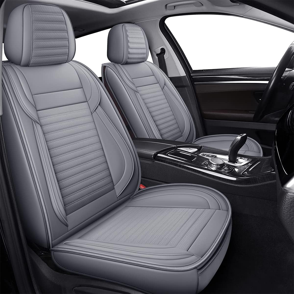 LINGVIDO Car Seat Covers, Breathable and Waterproof Faux Leather Automotive Seat Covers for Cars SUV Truck Sedan,Universal Driver Seat Cover with Backrest (Front Seat, Gray)