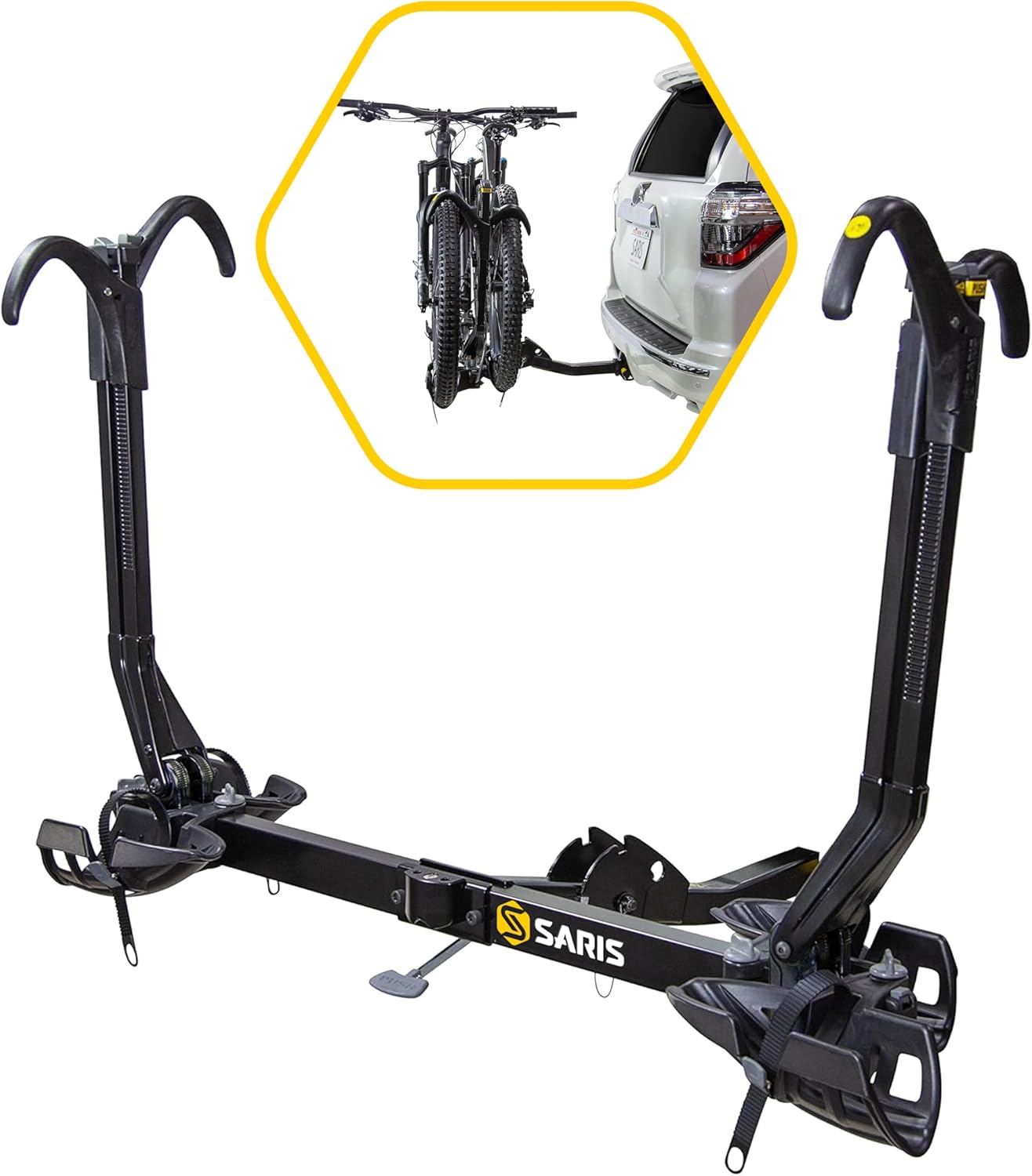 Saris SuperClamp G3 2-Bike HD Hitch Rack – Lightweight Platform Bike Carrier for Car, SUV, Truck – Tilting Design, Secure Wheel Clamping, Fits Road, Mountain, E-Bikes – 2" Hitch Receiver
