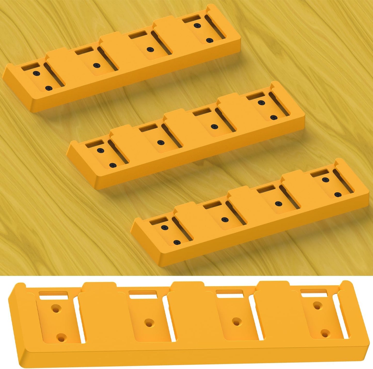Battery Rack Compatible with DeWalt 20V Battery Holder, Mount 4 Slot Bulk Battery Garage Tool, Tools for Dewallt 20v, Wall Display Hook Holder (Yellow-2pc)