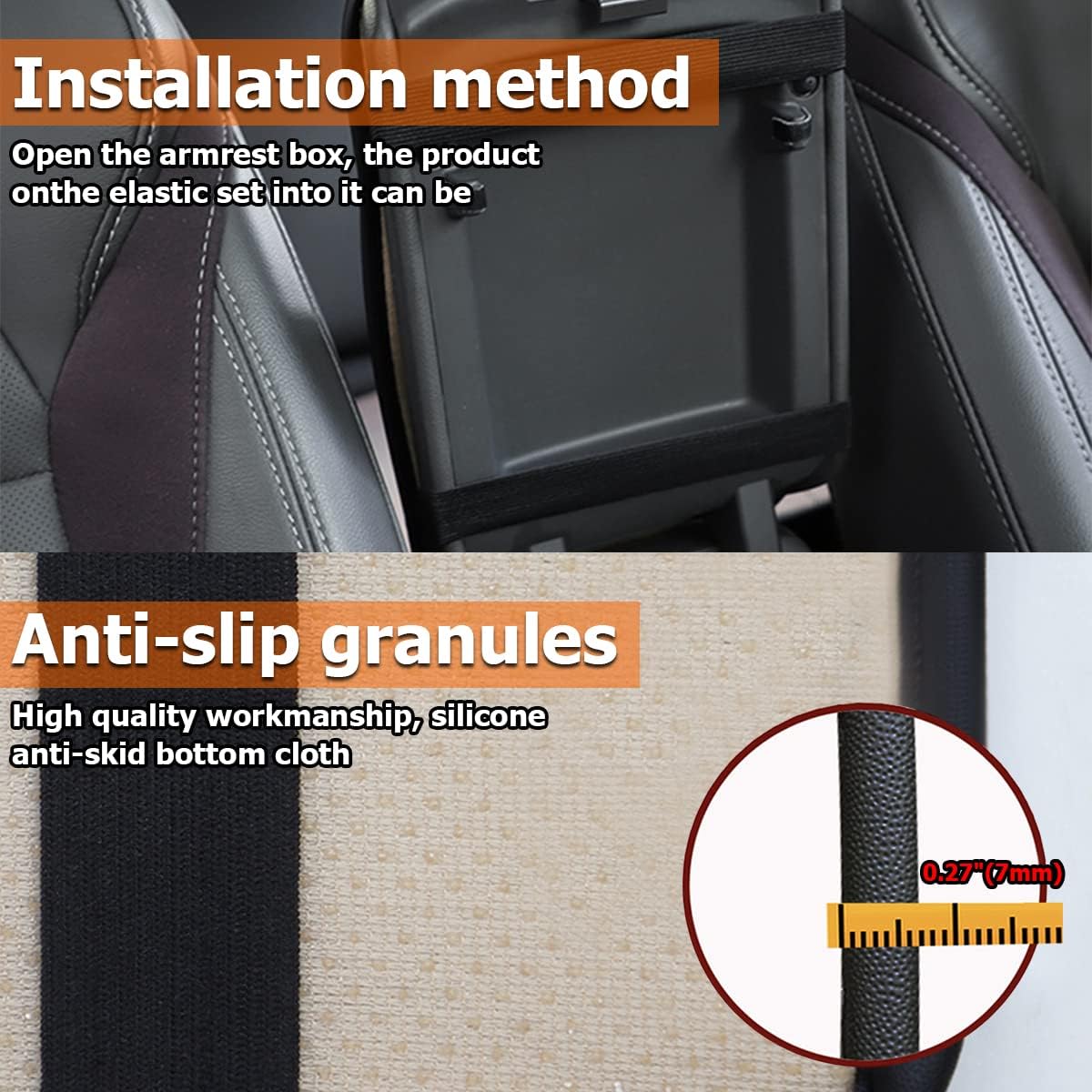 Car Center Console Cushion Pad, Universal Leather Waterproof Armrest Seat Box Cover Protector,Comfortable Car Decor Accessories Fit for Most Cars, Vehicles, SUVs (Beige)