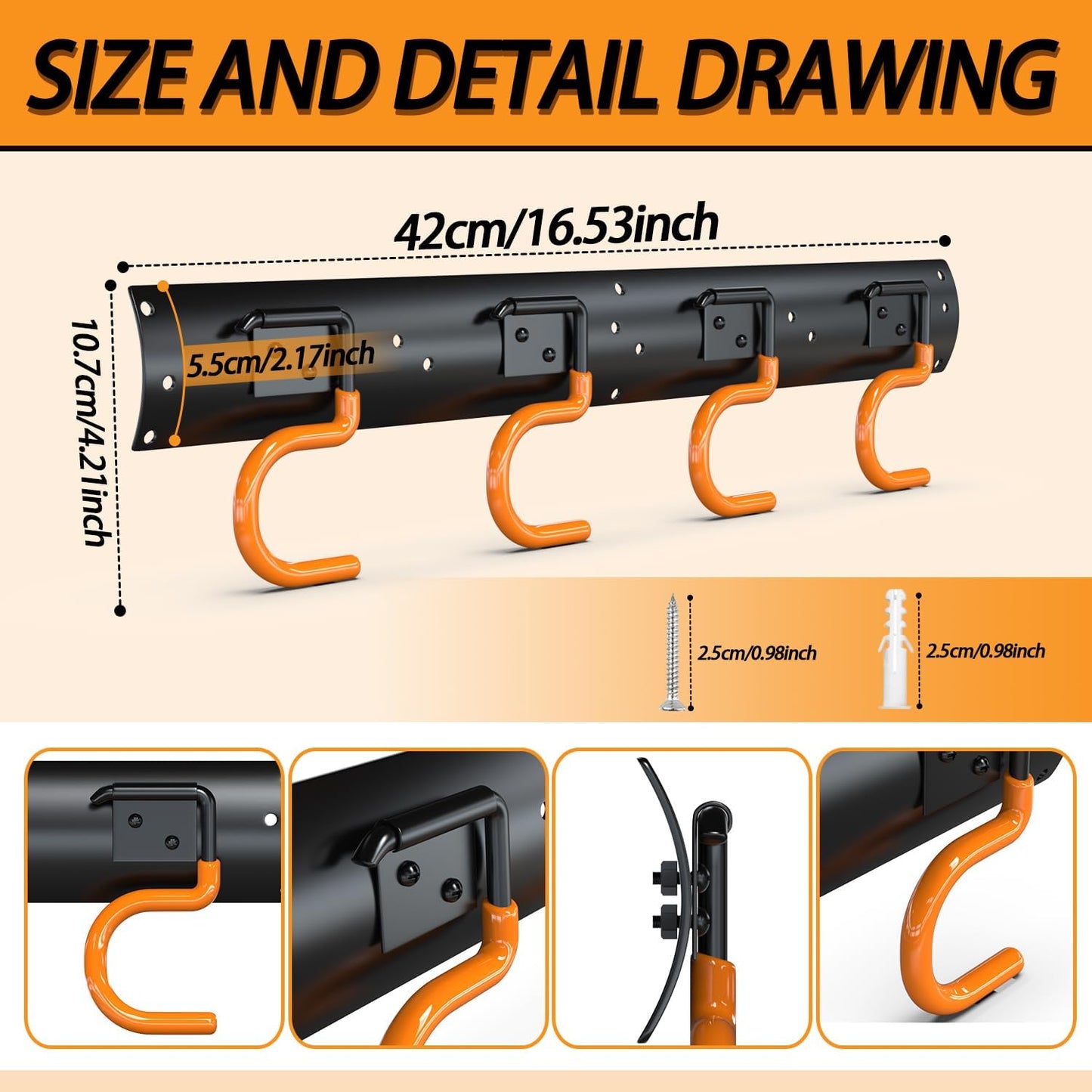 3-H 24×16" All Metal Garden Tool Organizer Wall Mount, Broom Holder Wall Mount for Garage, Shed, Garden, Basement Hanging and Organizing Rake, Mop, Shovel, Hose (24Pack)