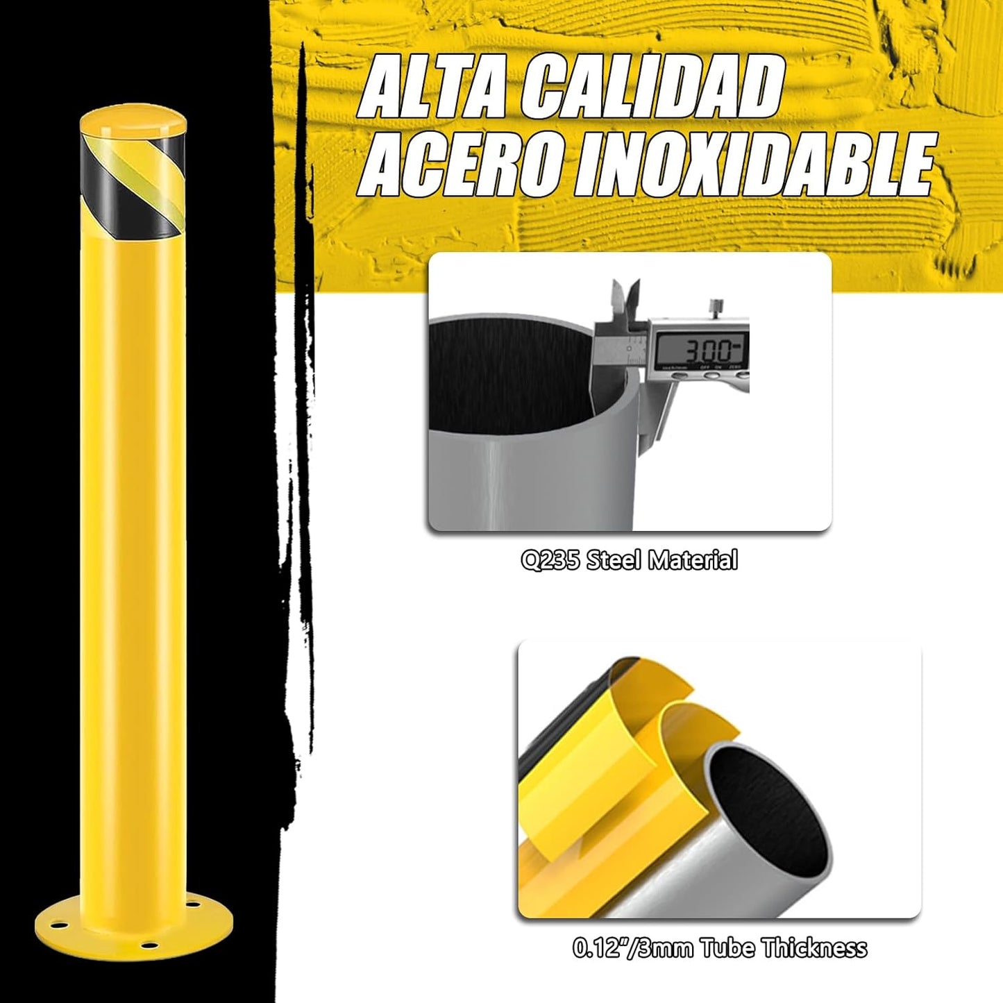 Safety Bollard Post, Steel Bollards,Parking Bollard, Yellow Powder Coated Safety Parking Barrier Post, for Traffic Sensitive Areas (12, 42"H*3.5"D)
