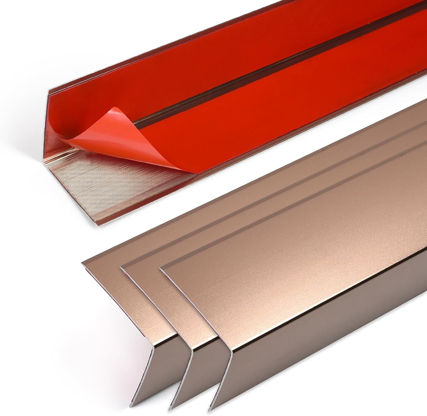 4PCS 45" Aluminum Metal Corner Protectors, Self Adhesive Corner Guards, Metal Wall Edge Protector Strip, Furniture Corner Protectors, Wall Cabinet Baseboard Decoration 45" x 1" (Rose Gold)