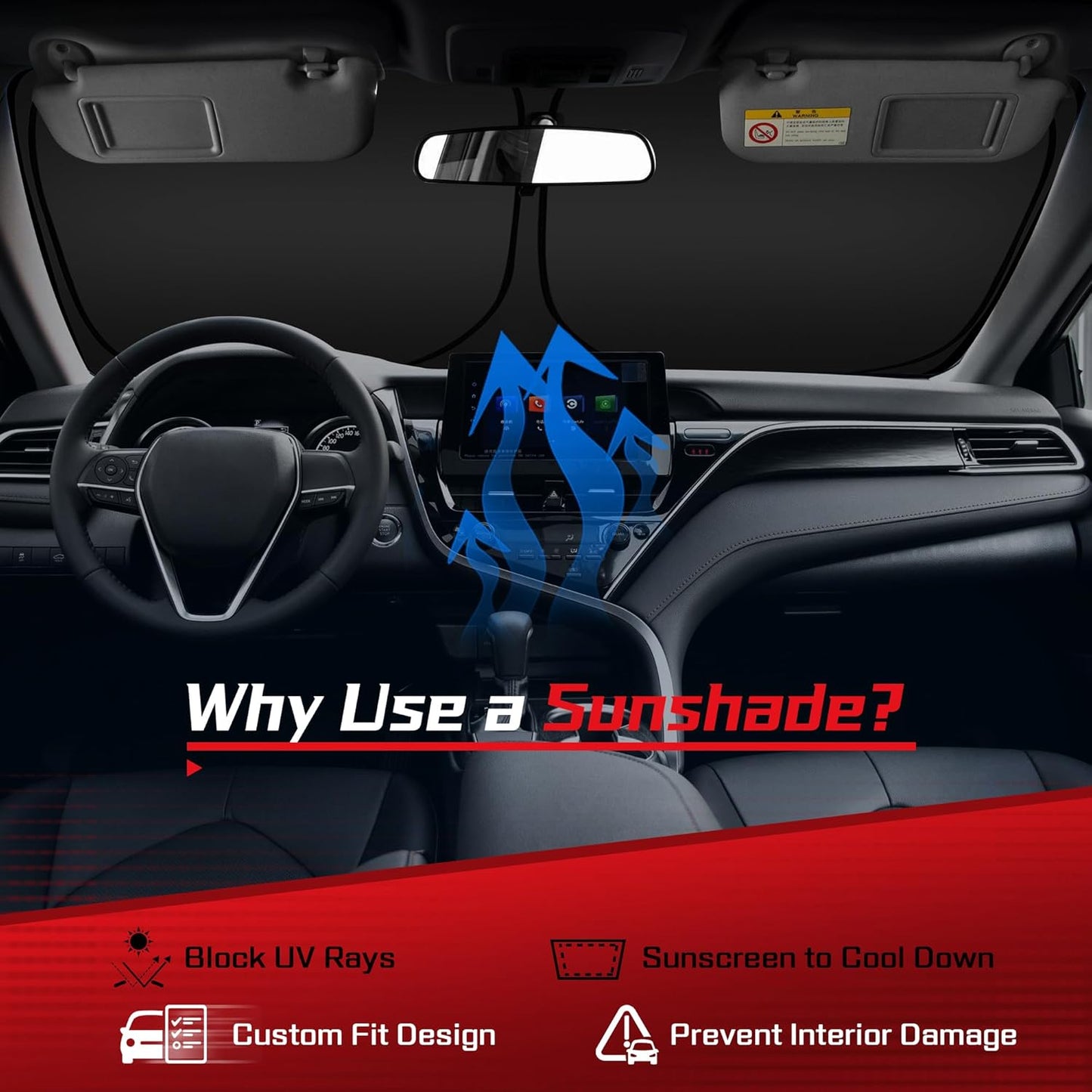 ARISMOTOR Windshield Sun Shade for GMC Sierra 1500 2500 3500 (SLT AT4 Denali) 2019-2025 2026, Custom Fit Foldable Front Window Sunshade Sun Visor Protector, Block UV Rays Keep Your Car Cooler