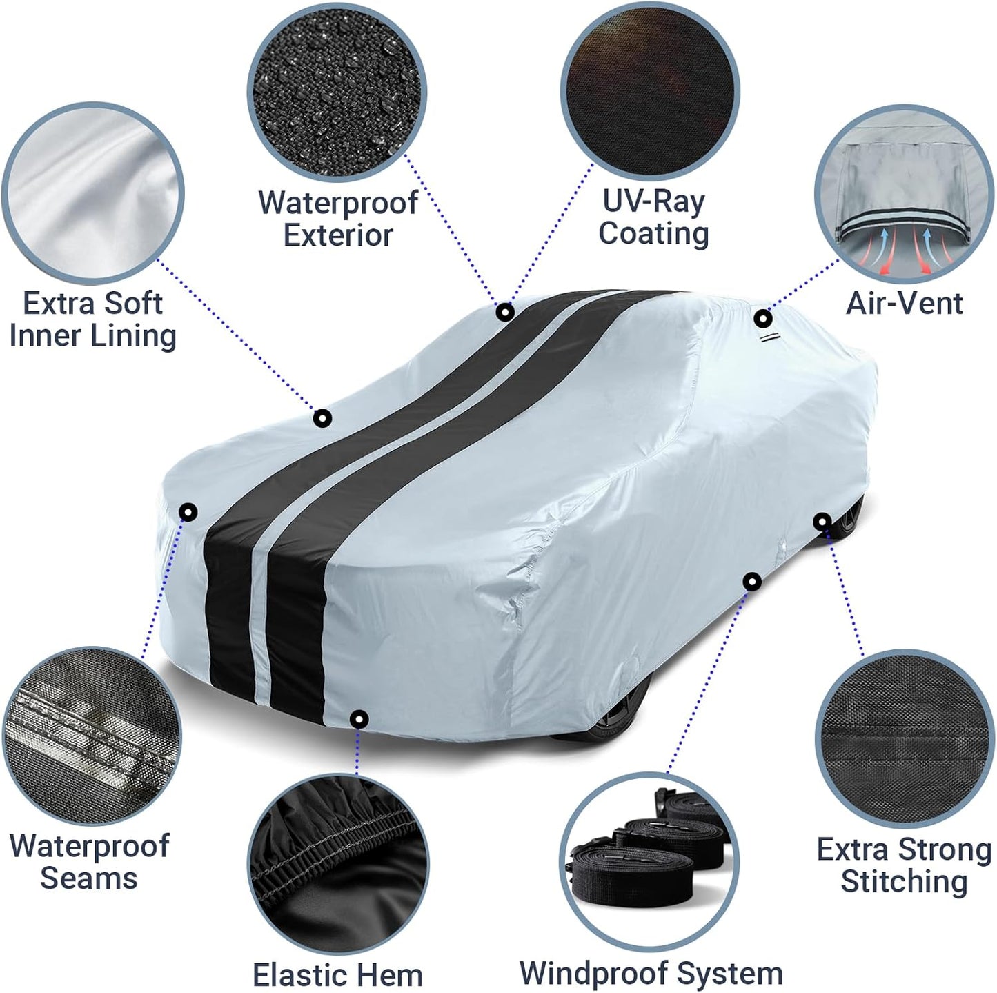 iCarCover Custom Car Cover for Chevy Corvette C4, C5, C6, C7 (1983-2019) Waterproof All Weather Rain Snow UV Sun Protector Full Exterior Indoor Outdoor Car Cover (Stripe - Gray/Black)