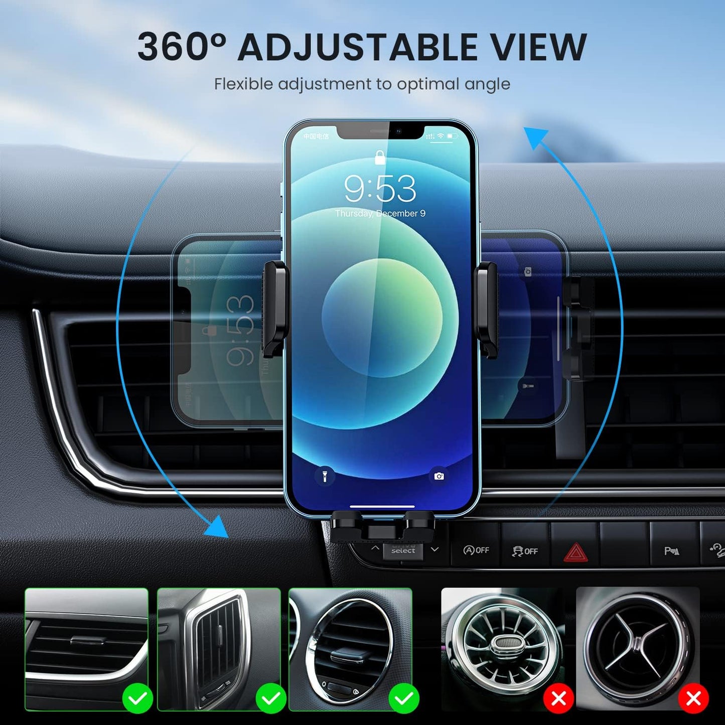 Car Phone Holder Vent [ Metal Clip] Phone Holders for Your Car Hands Free Universal Air Vent Cell Phone Car Mount Fit for iPhone Android All Smartphone Automobile Cradles